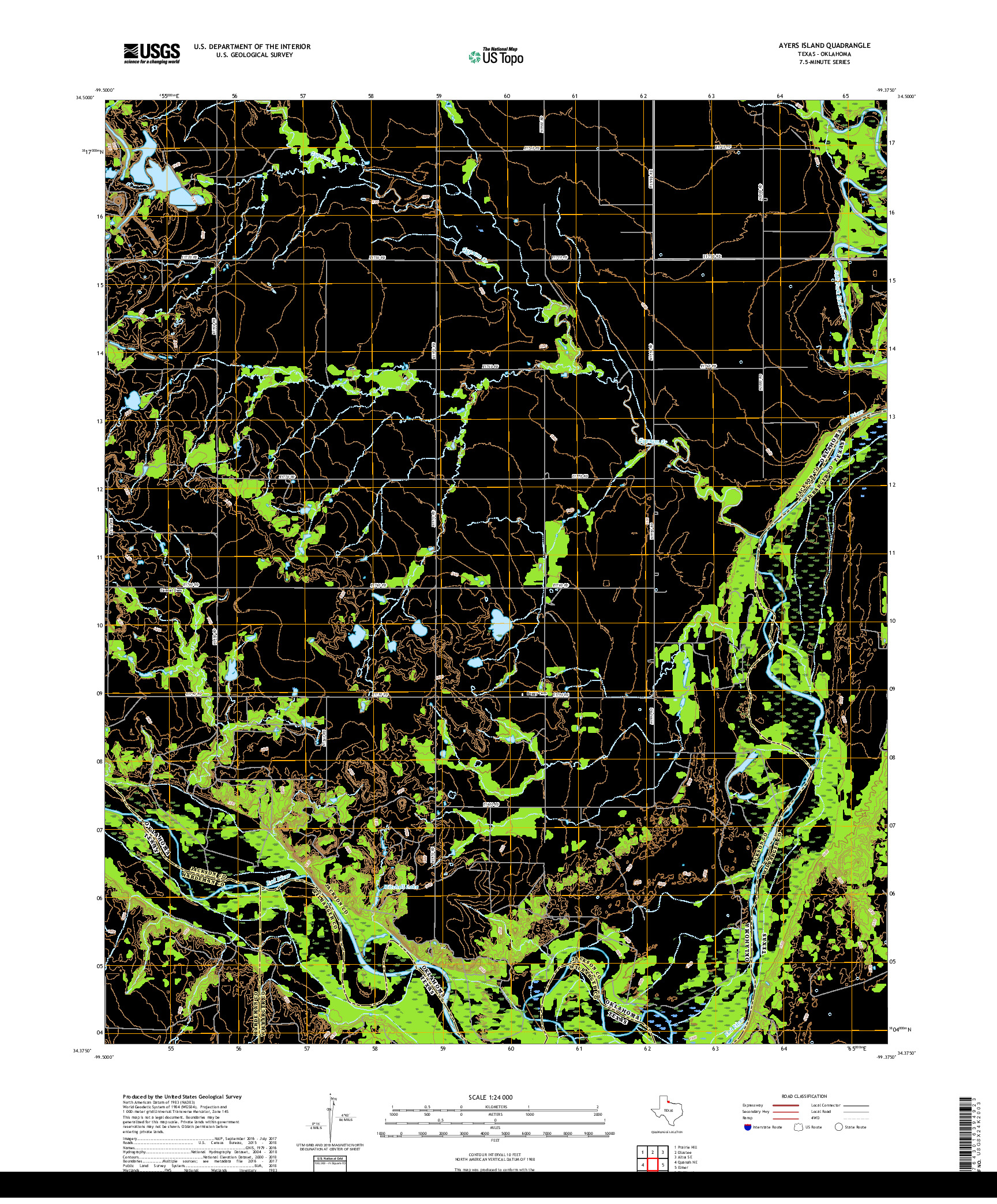 USGS US TOPO 7.5-MINUTE MAP FOR AYERS ISLAND, TX,OK 2019