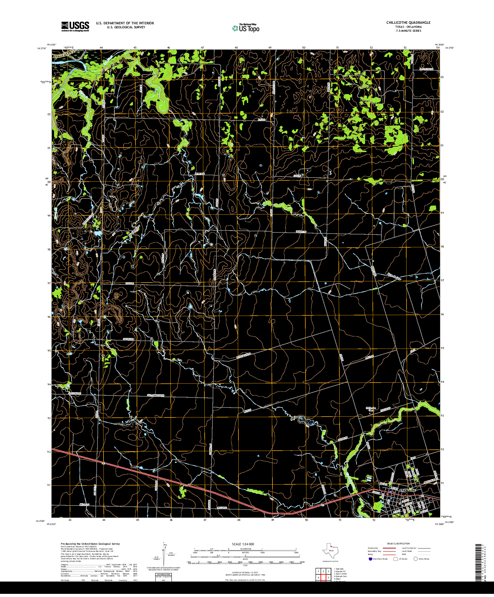 USGS US TOPO 7.5-MINUTE MAP FOR CHILLICOTHE, TX,OK 2019