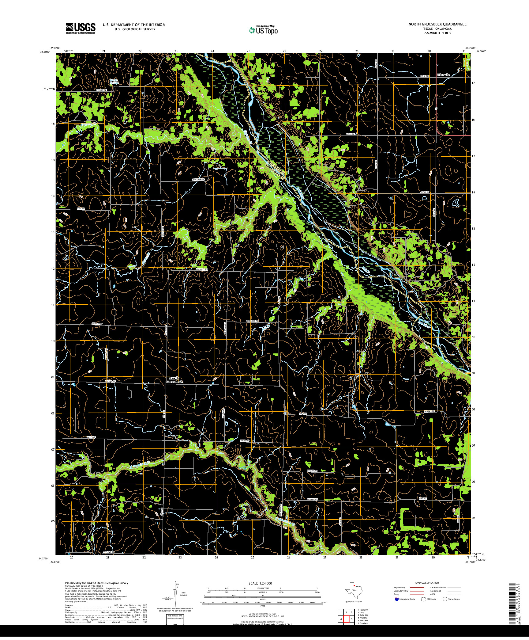 USGS US TOPO 7.5-MINUTE MAP FOR NORTH GROESBECK, TX,OK 2019