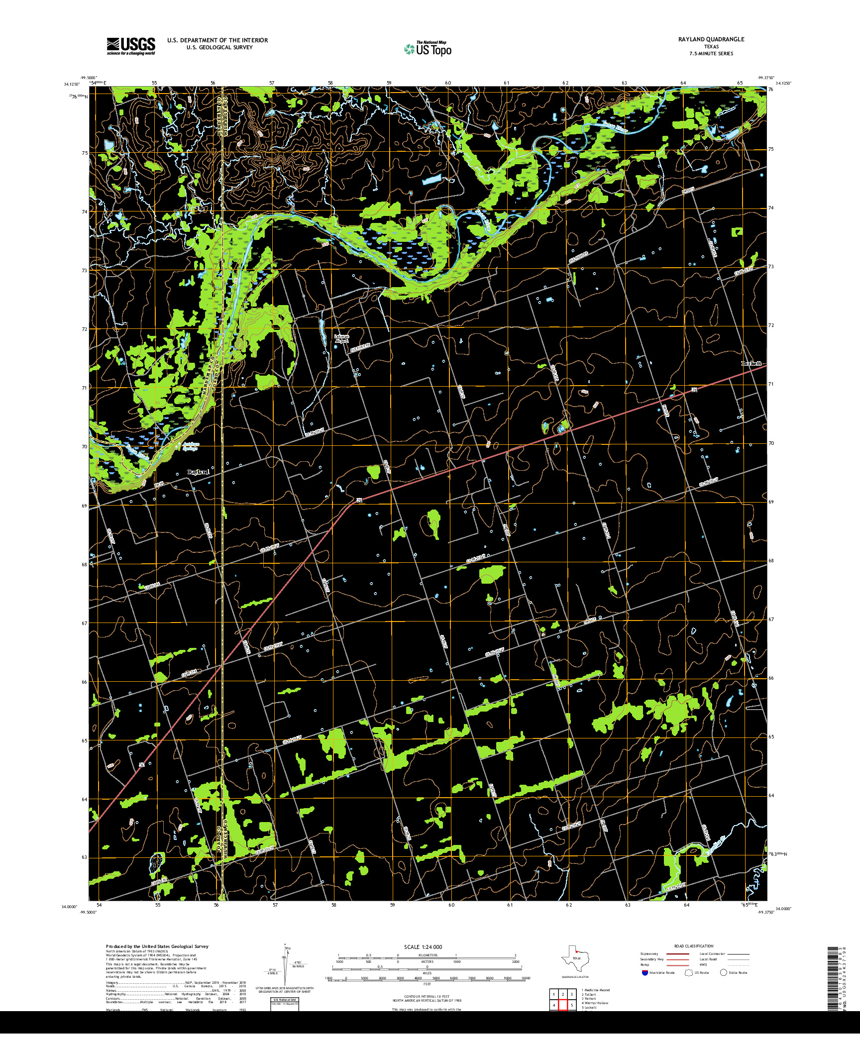 USGS US TOPO 7.5-MINUTE MAP FOR RAYLAND, TX 2019