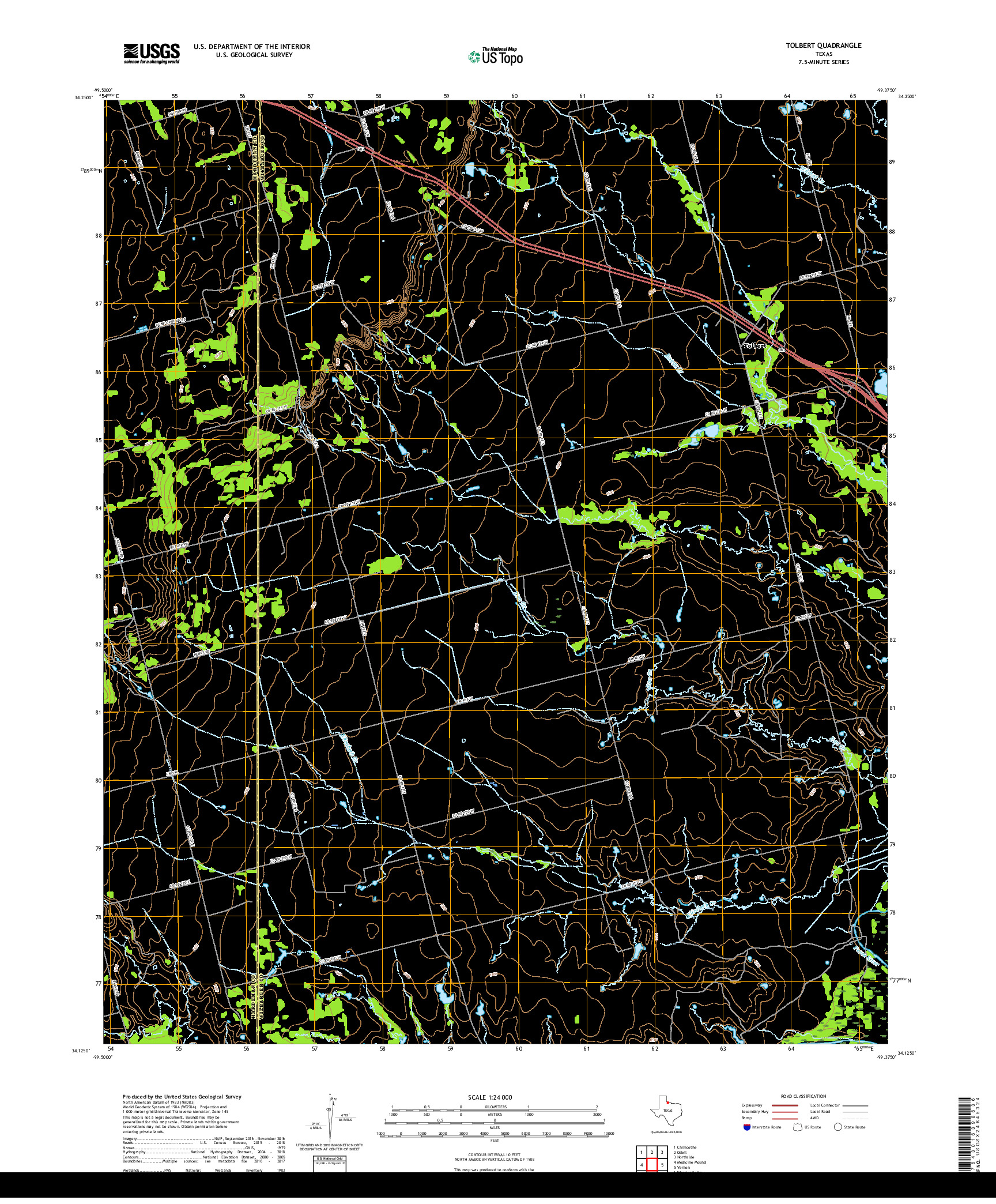 USGS US TOPO 7.5-MINUTE MAP FOR TOLBERT, TX 2019