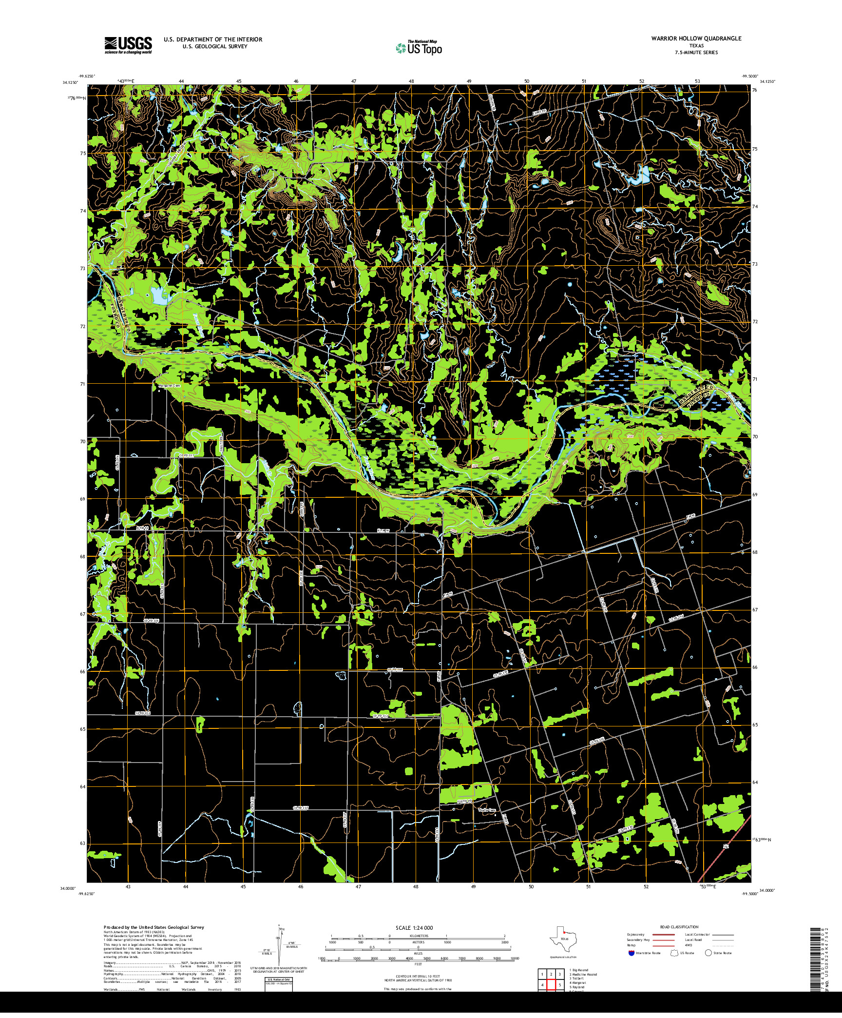 USGS US TOPO 7.5-MINUTE MAP FOR WARRIOR HOLLOW, TX 2019