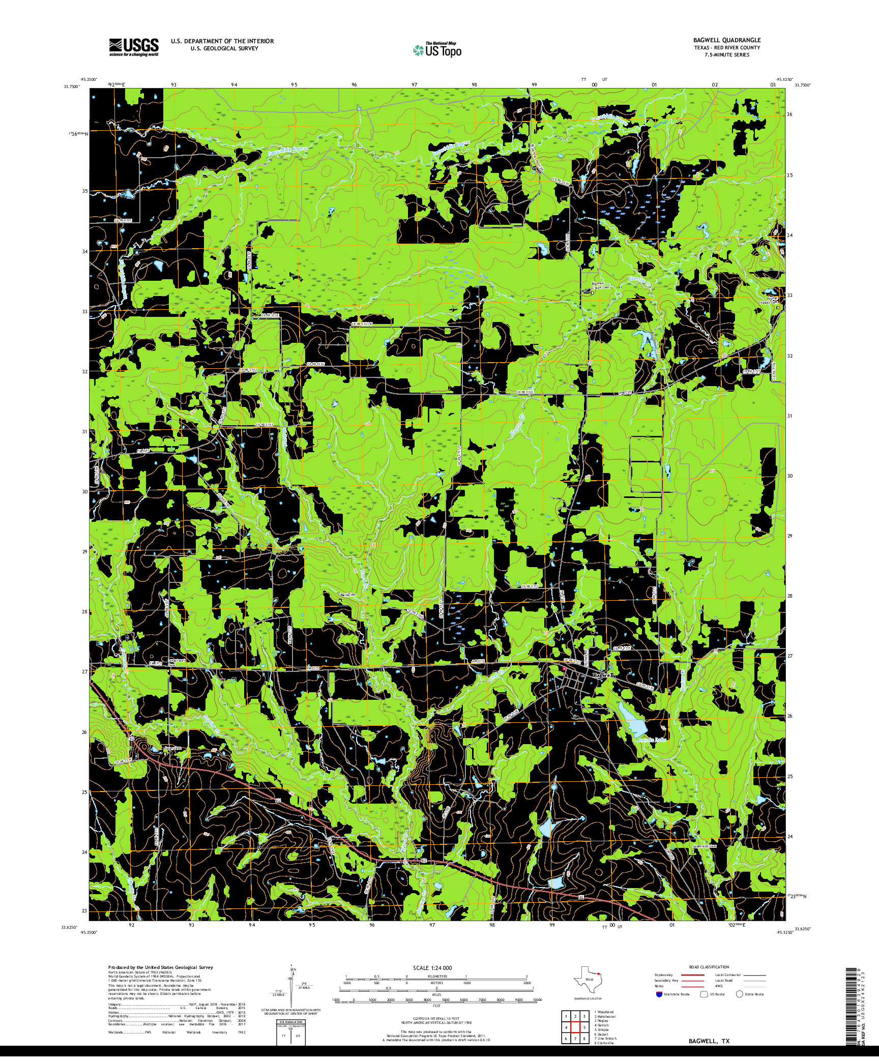 USGS US TOPO 7.5-MINUTE MAP FOR BAGWELL, TX 2019