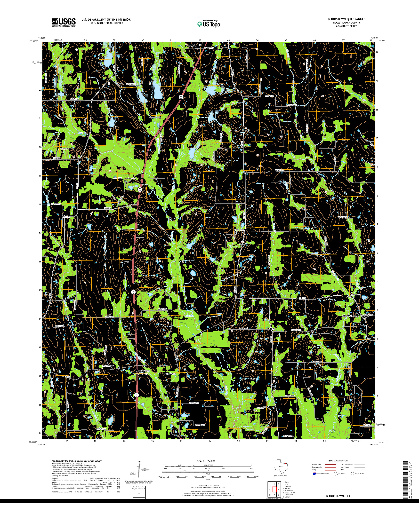 USGS US TOPO 7.5-MINUTE MAP FOR BIARDSTOWN, TX 2019