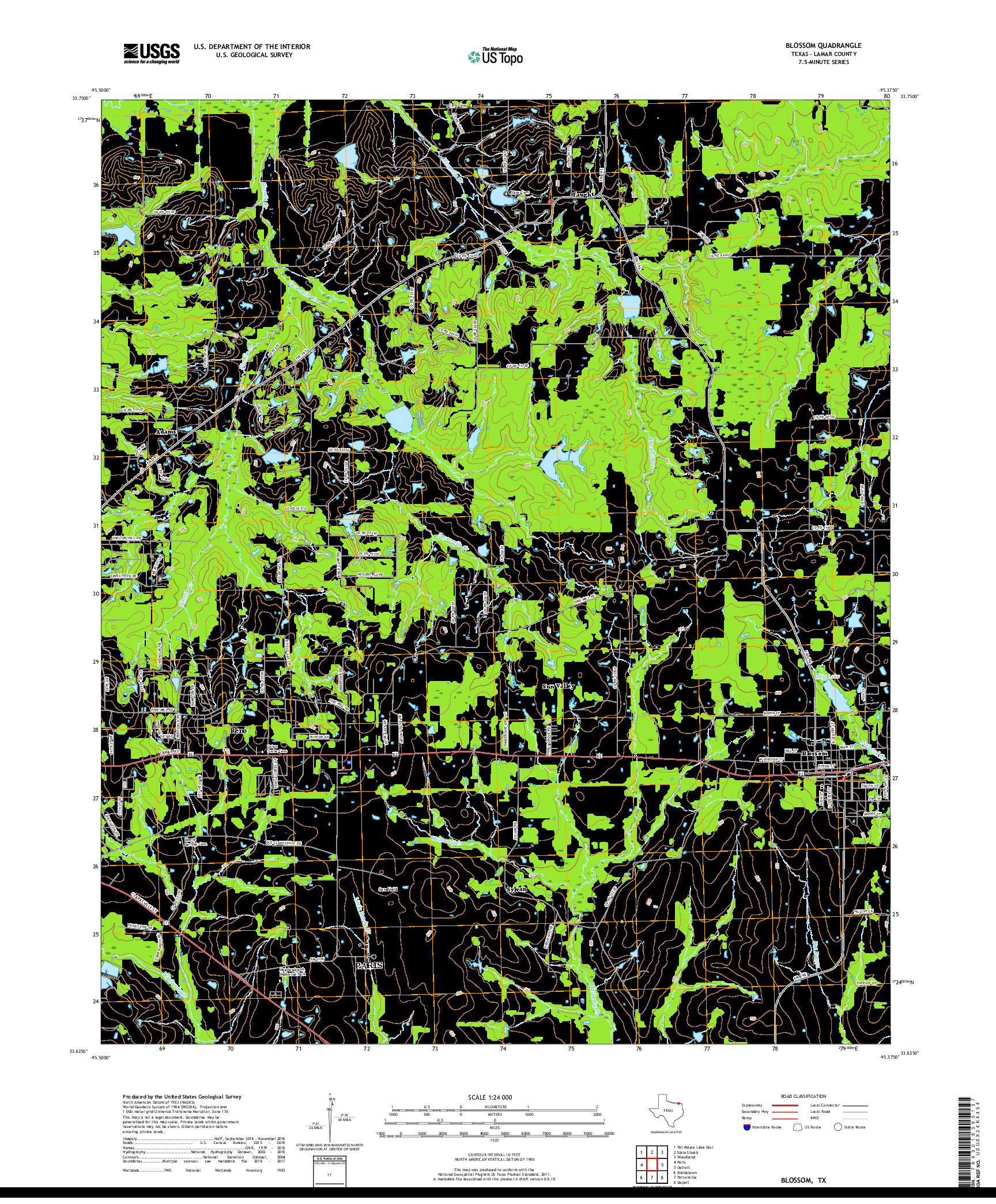 USGS US TOPO 7.5-MINUTE MAP FOR BLOSSOM, TX 2019