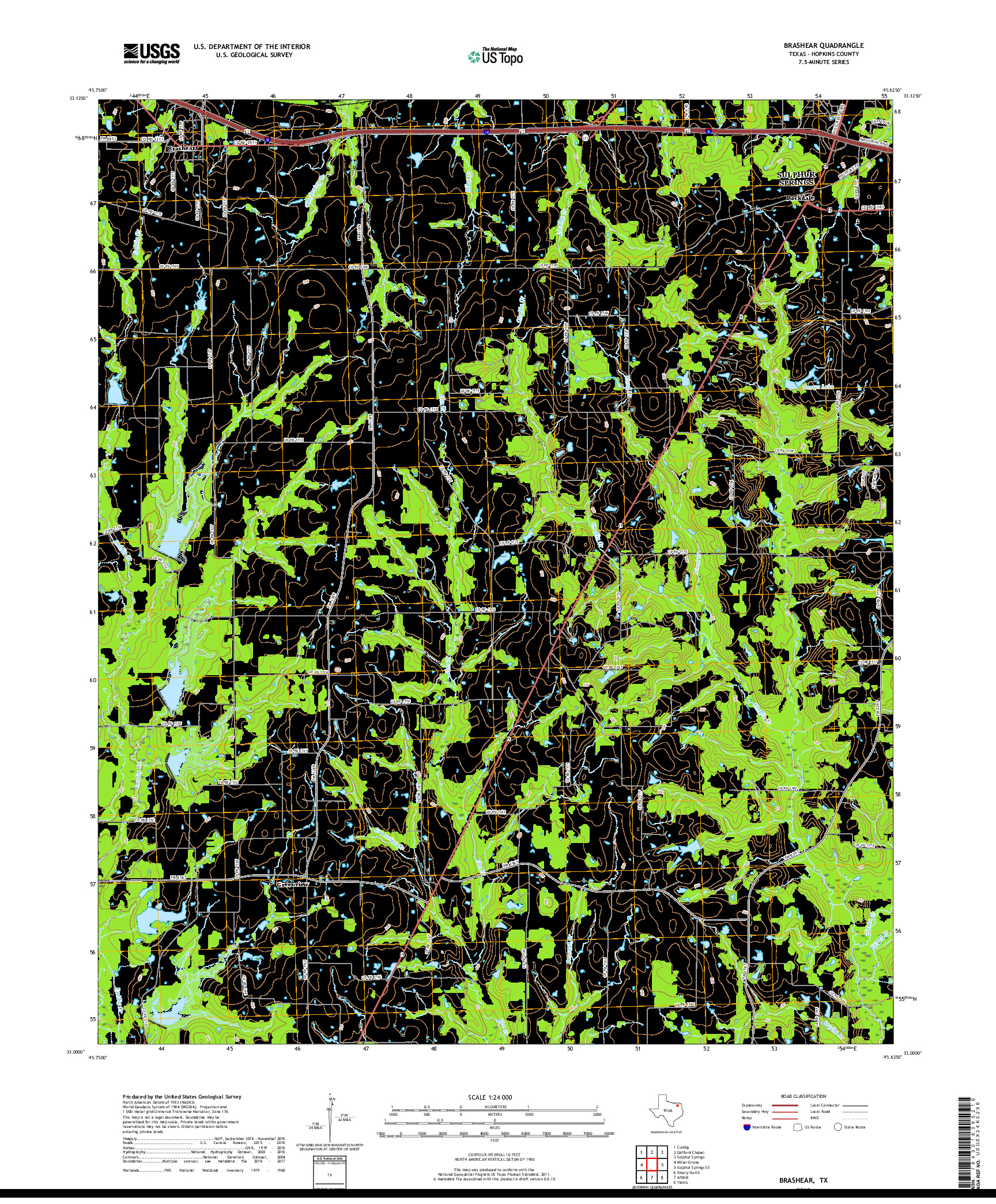 USGS US TOPO 7.5-MINUTE MAP FOR BRASHEAR, TX 2019