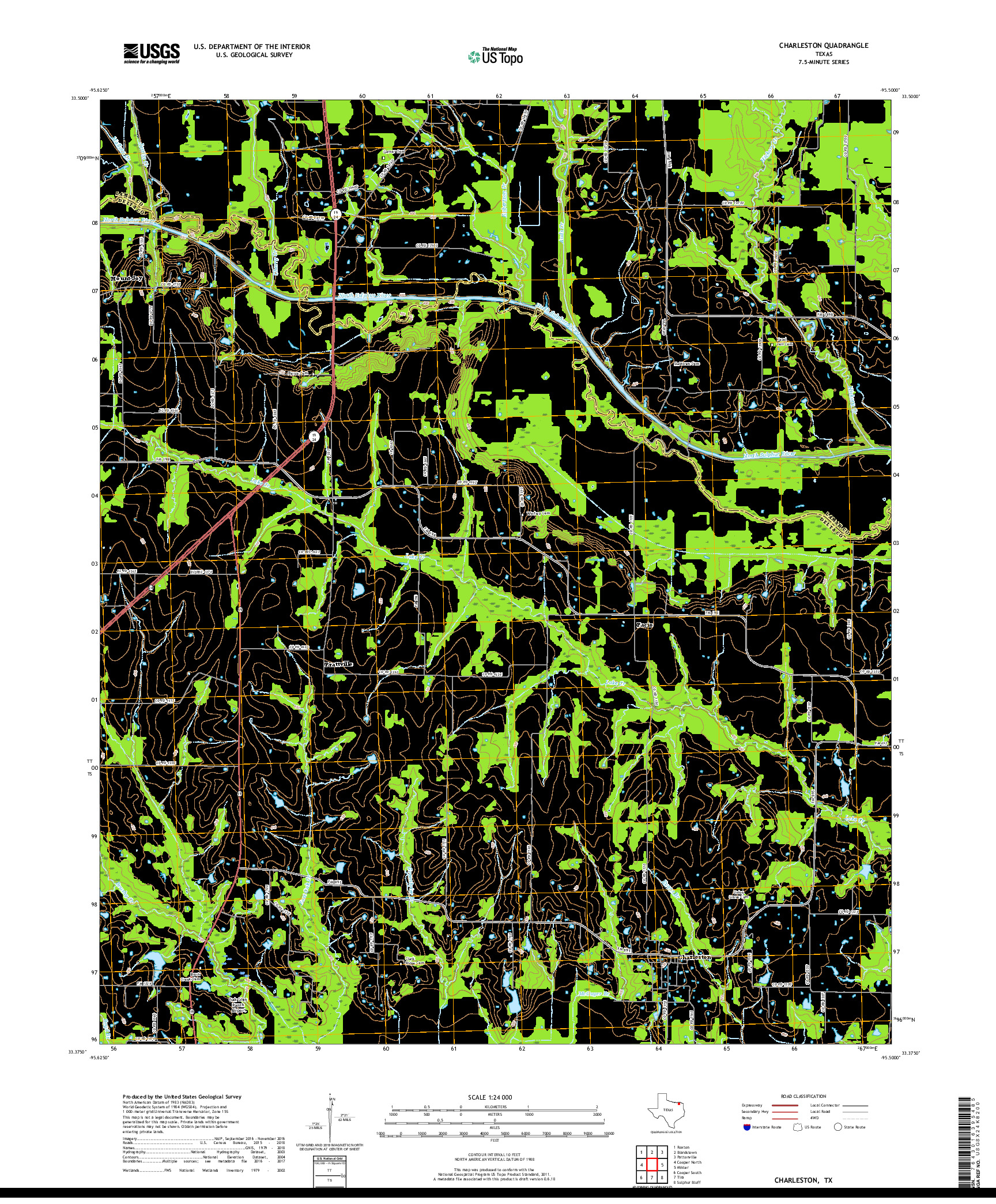 USGS US TOPO 7.5-MINUTE MAP FOR CHARLESTON, TX 2019