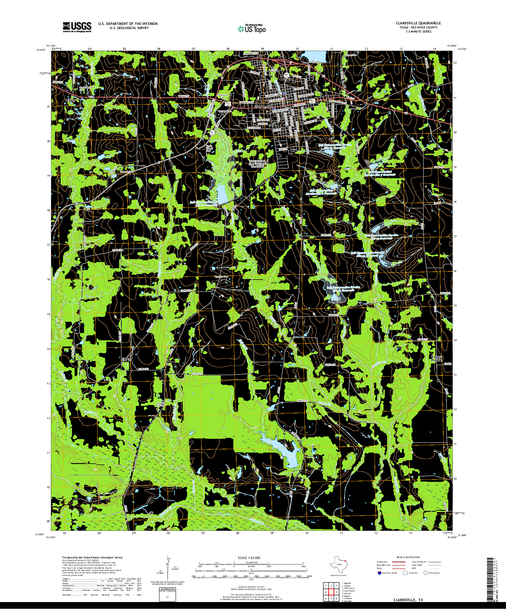 USGS US TOPO 7.5-MINUTE MAP FOR CLARKSVILLE, TX 2019