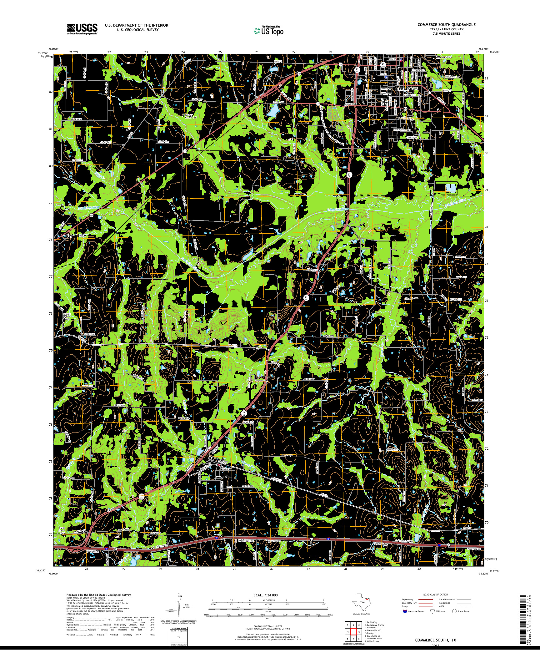 USGS US TOPO 7.5-MINUTE MAP FOR COMMERCE SOUTH, TX 2019