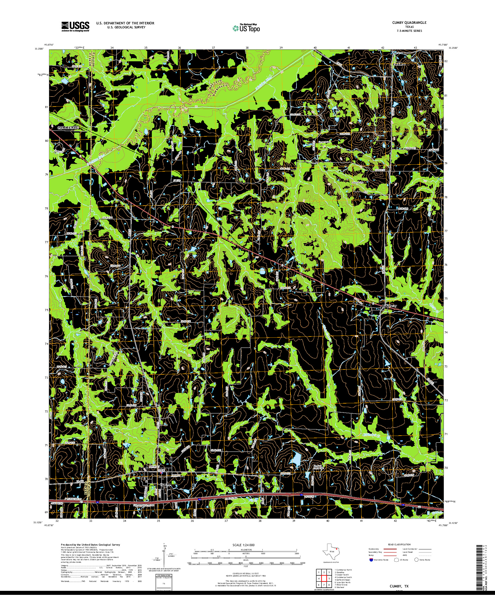 USGS US TOPO 7.5-MINUTE MAP FOR CUMBY, TX 2019