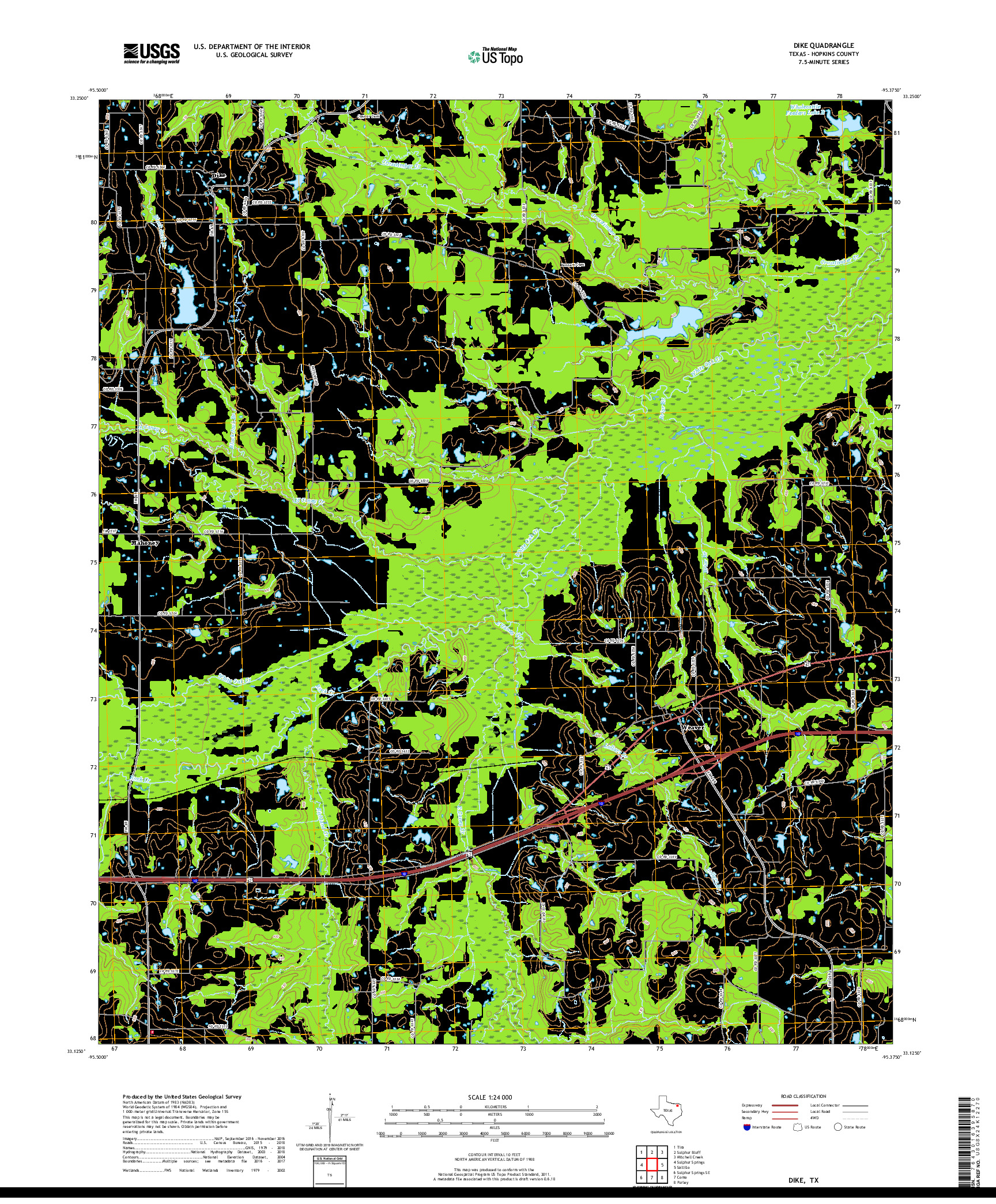 USGS US TOPO 7.5-MINUTE MAP FOR DIKE, TX 2019