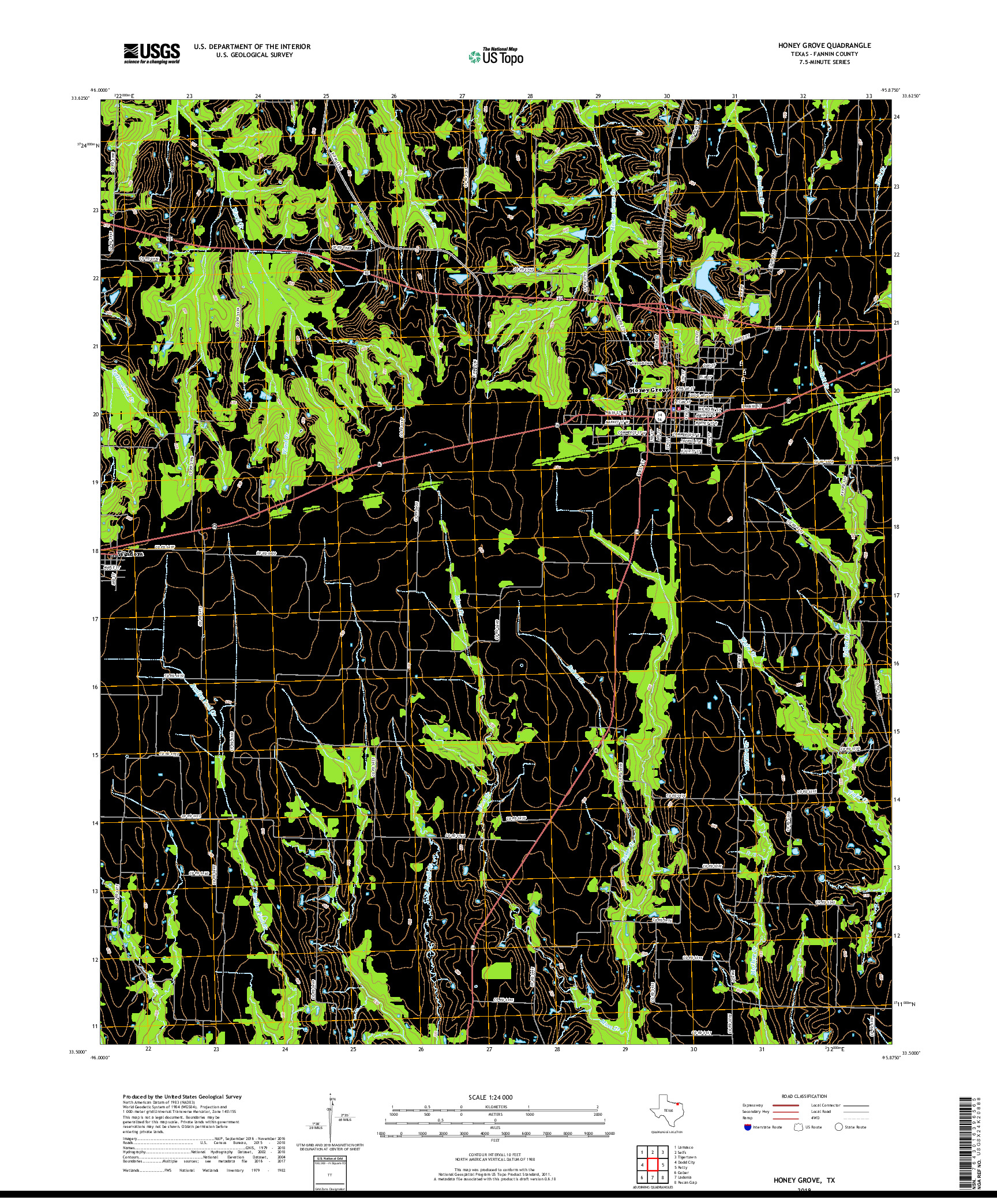 USGS US TOPO 7.5-MINUTE MAP FOR HONEY GROVE, TX 2019