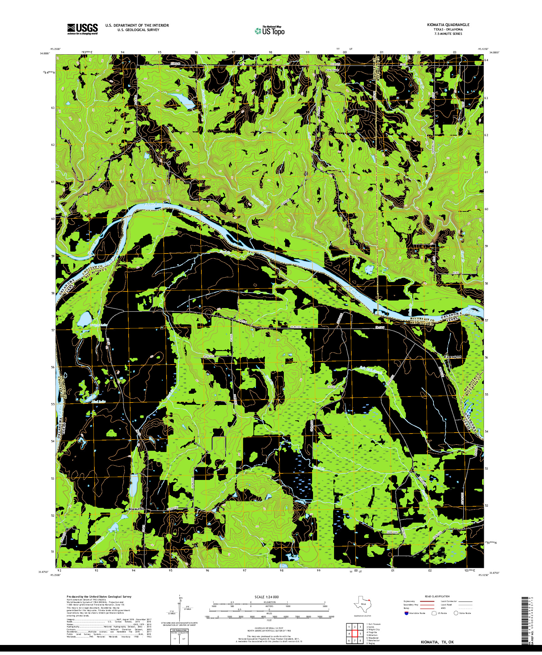 USGS US TOPO 7.5-MINUTE MAP FOR KIOMATIA, TX,OK 2019