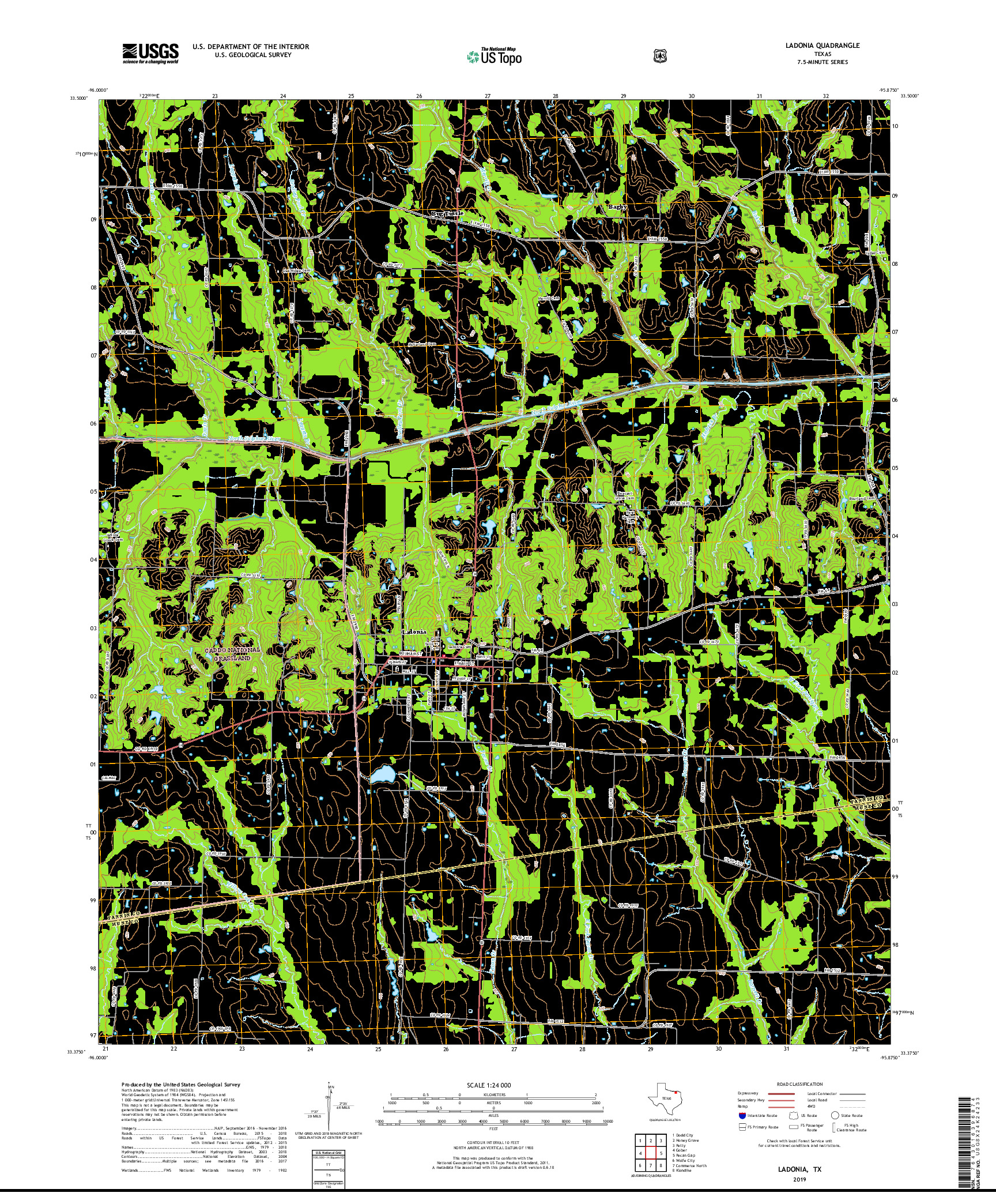 USGS US TOPO 7.5-MINUTE MAP FOR LADONIA, TX 2019