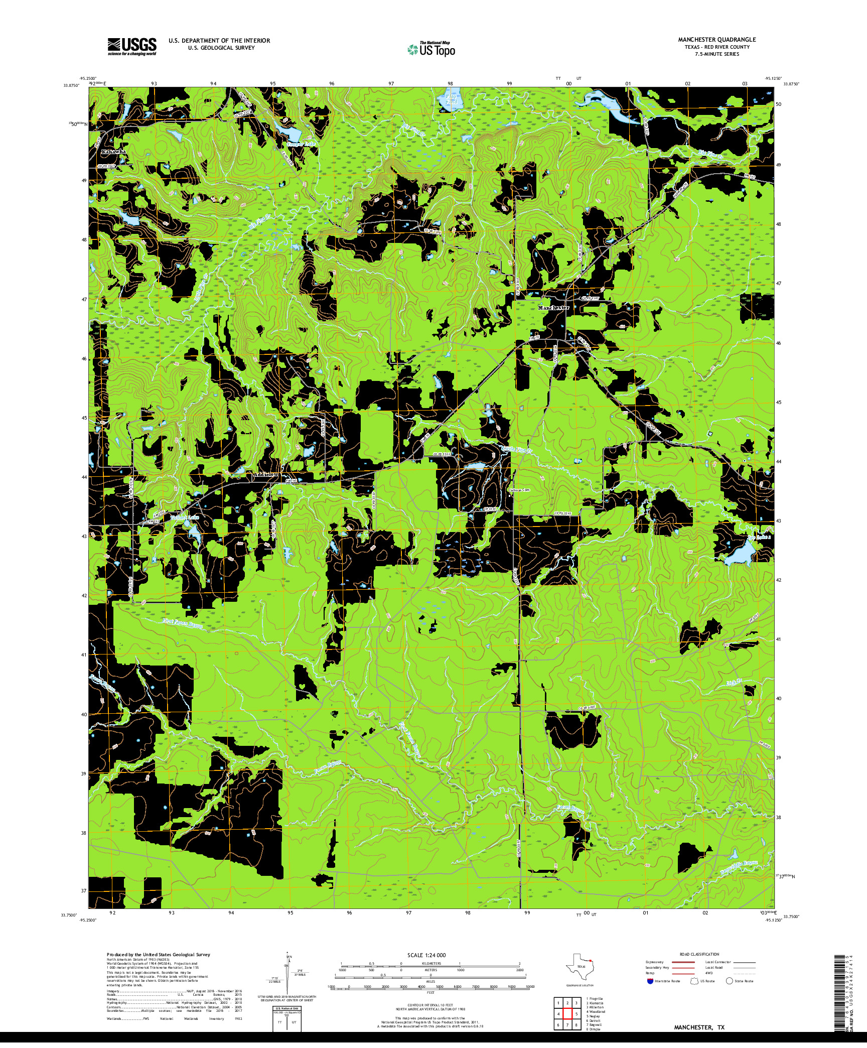 USGS US TOPO 7.5-MINUTE MAP FOR MANCHESTER, TX 2019