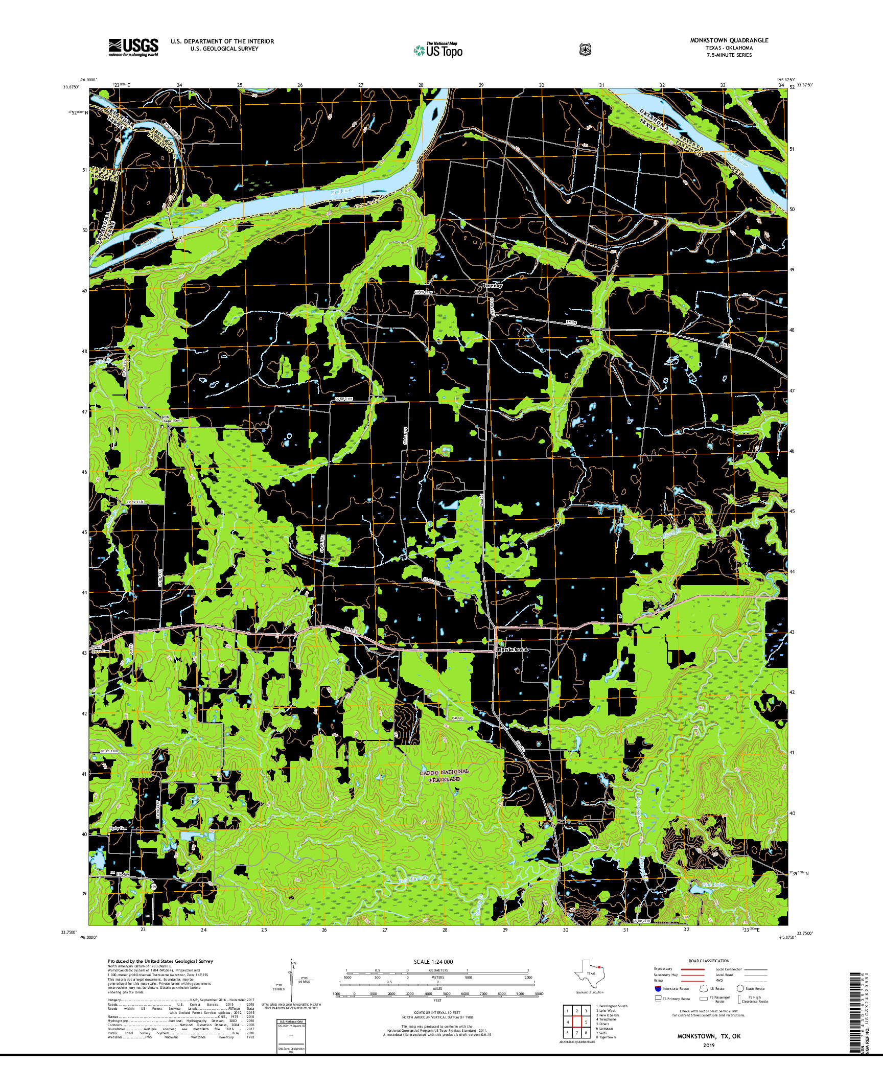 USGS US TOPO 7.5-MINUTE MAP FOR MONKSTOWN, TX,OK 2019