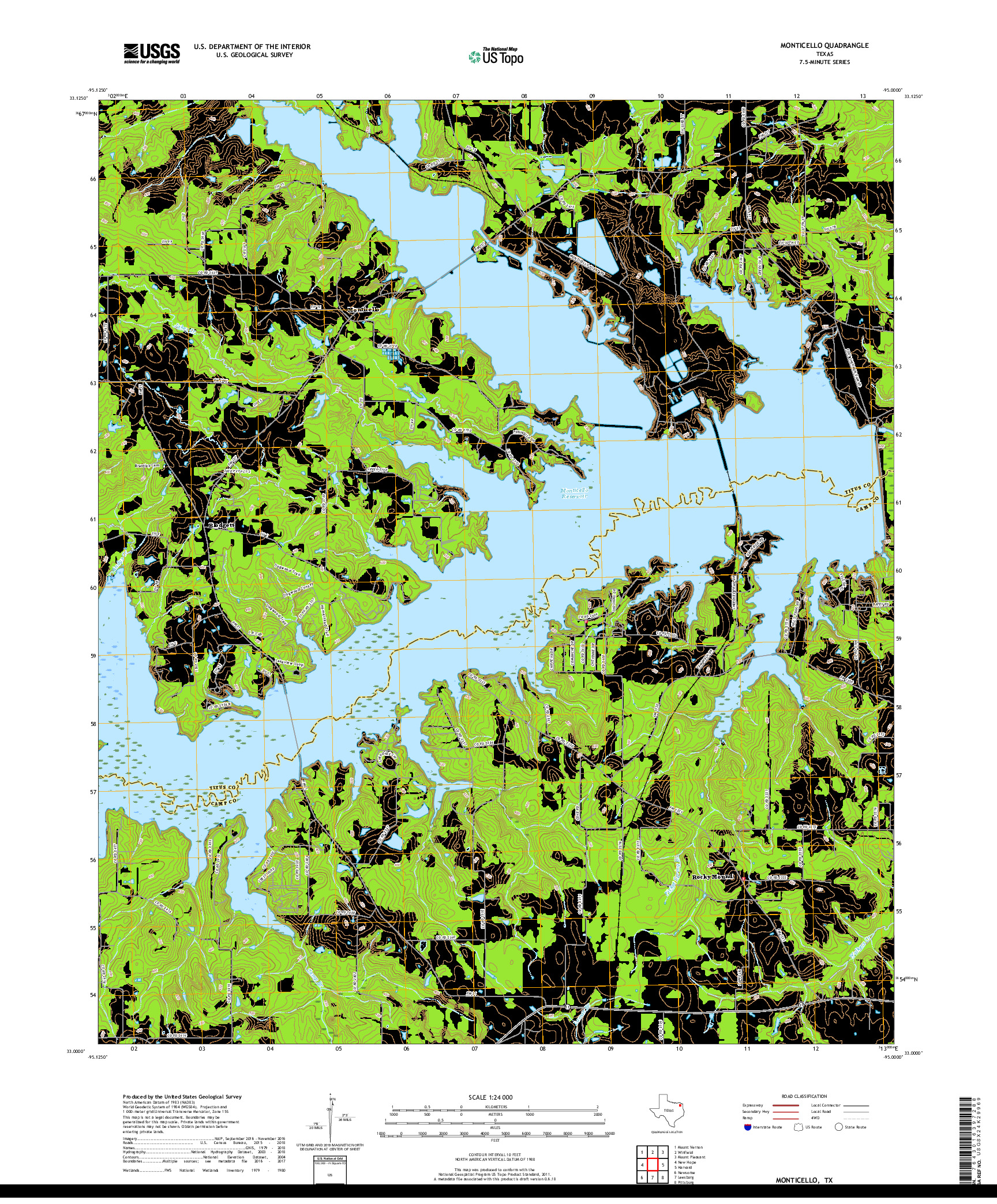 USGS US TOPO 7.5-MINUTE MAP FOR MONTICELLO, TX 2019