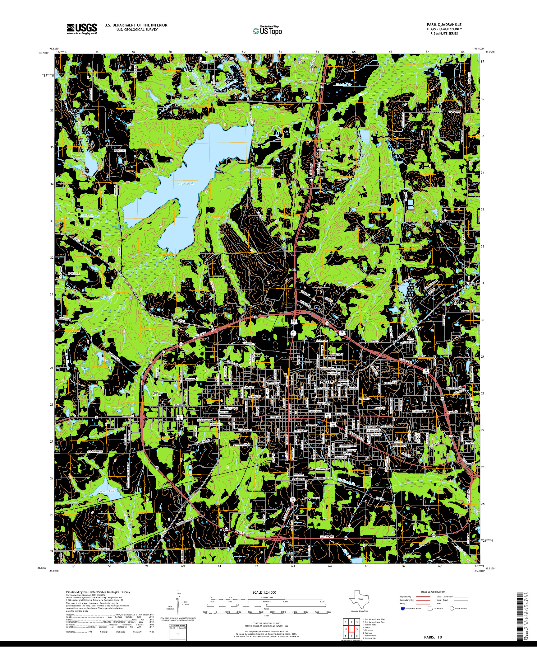 USGS US TOPO 7.5-MINUTE MAP FOR PARIS, TX 2019