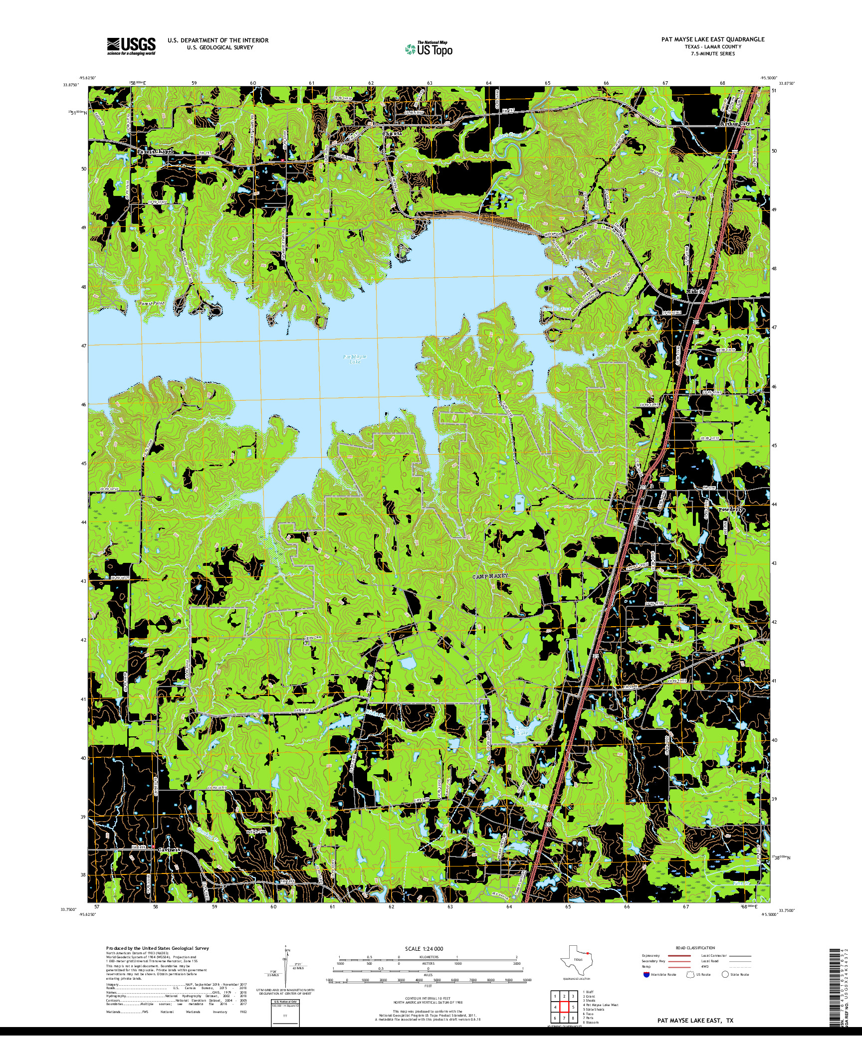 USGS US TOPO 7.5-MINUTE MAP FOR PAT MAYSE LAKE EAST, TX 2019