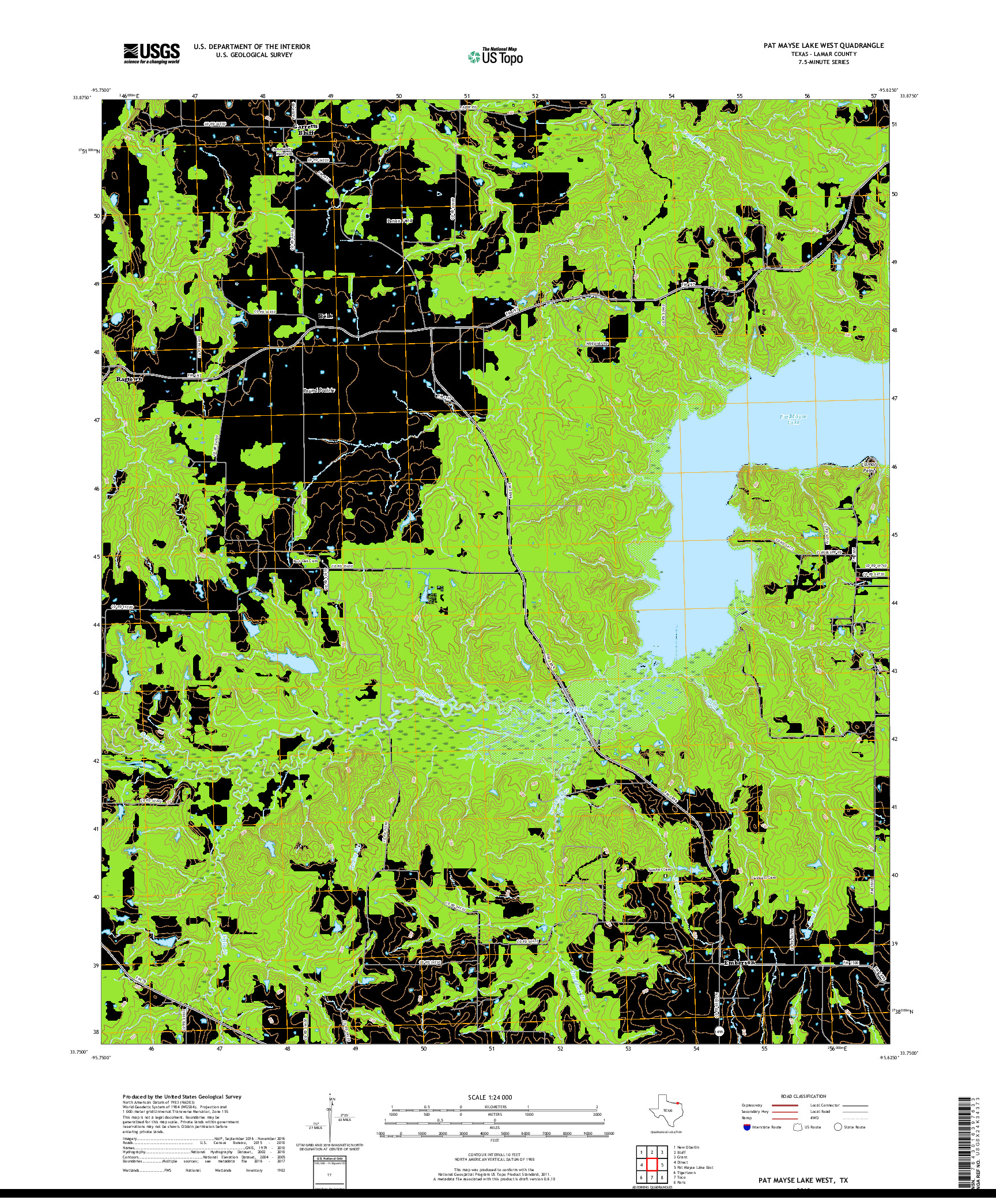 USGS US TOPO 7.5-MINUTE MAP FOR PAT MAYSE LAKE WEST, TX 2019