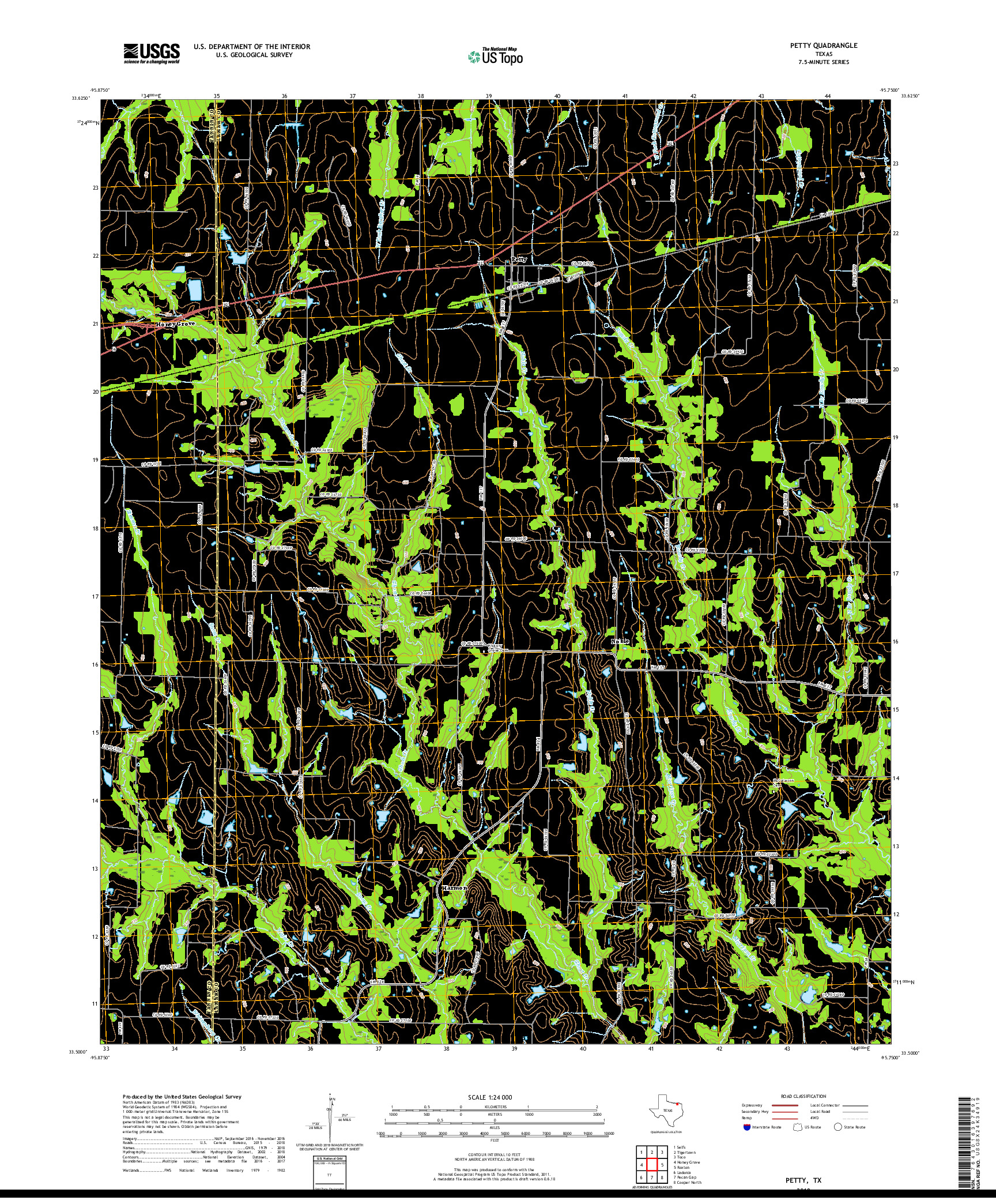 USGS US TOPO 7.5-MINUTE MAP FOR PETTY, TX 2019