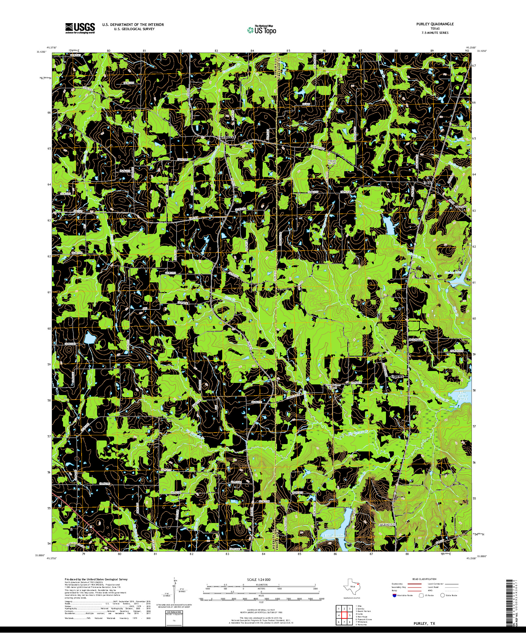 USGS US TOPO 7.5-MINUTE MAP FOR PURLEY, TX 2019