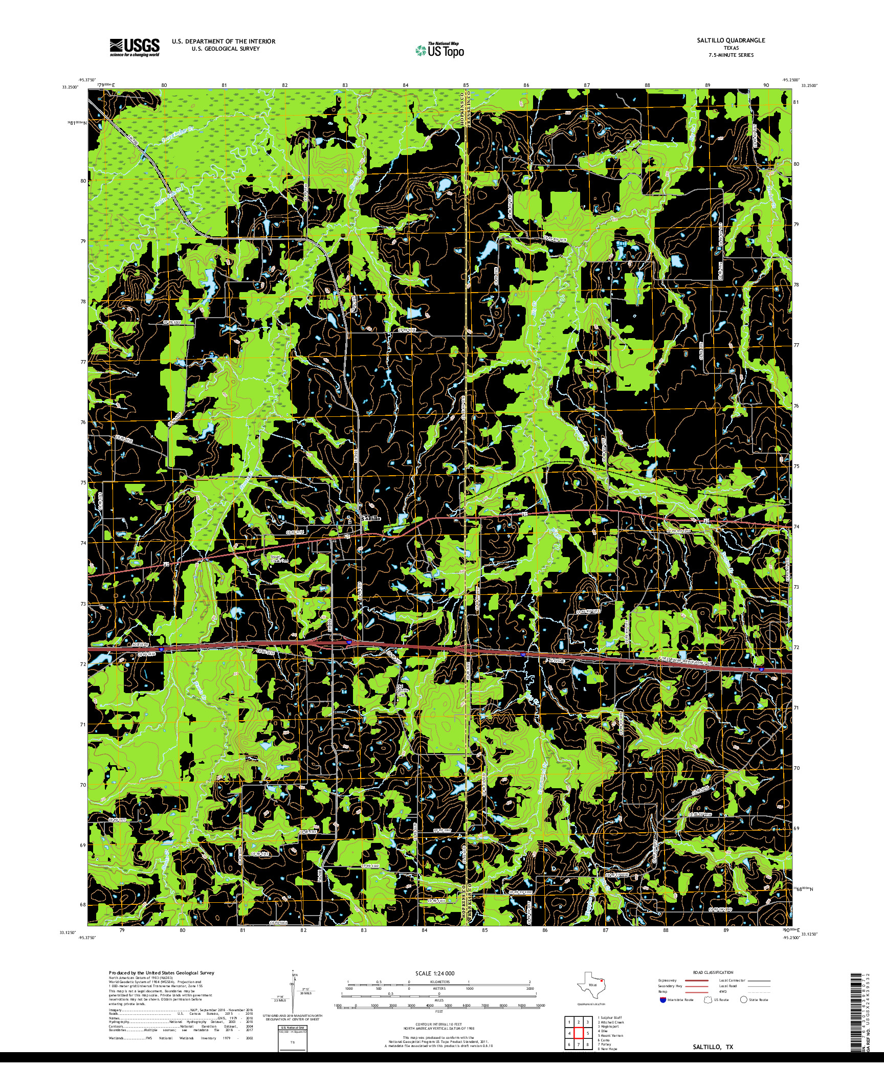 USGS US TOPO 7.5-MINUTE MAP FOR SALTILLO, TX 2019