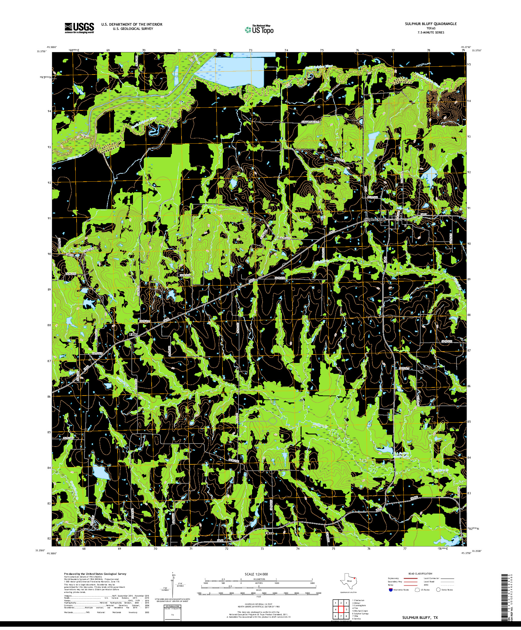 USGS US TOPO 7.5-MINUTE MAP FOR SULPHUR BLUFF, TX 2019