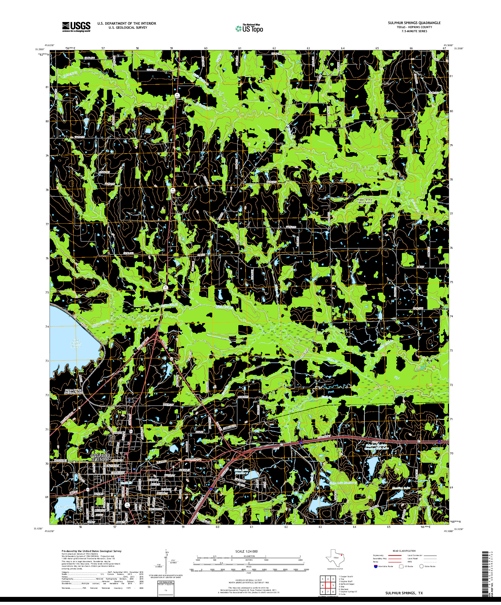 USGS US TOPO 7.5-MINUTE MAP FOR SULPHUR SPRINGS, TX 2019