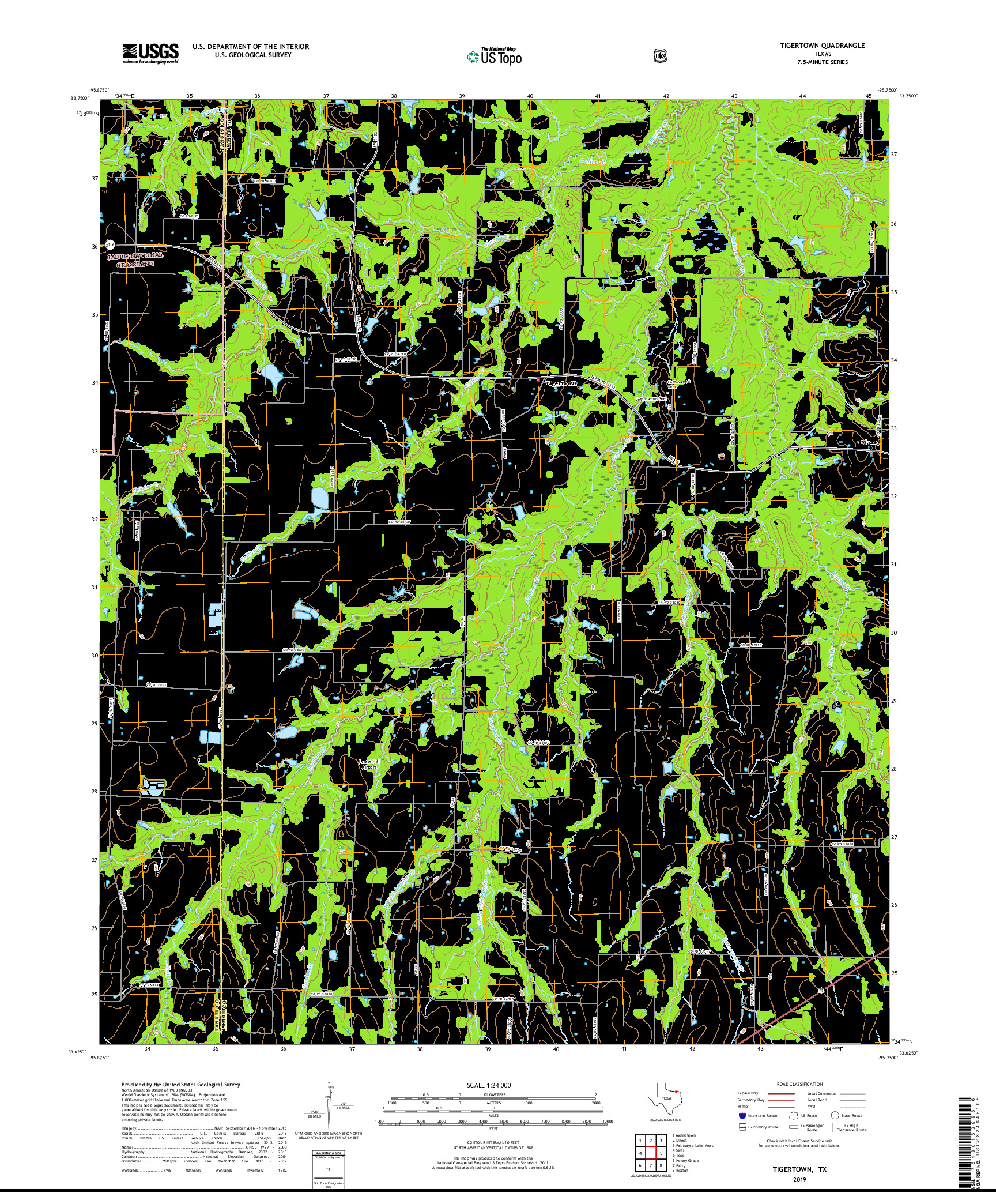 USGS US TOPO 7.5-MINUTE MAP FOR TIGERTOWN, TX 2019