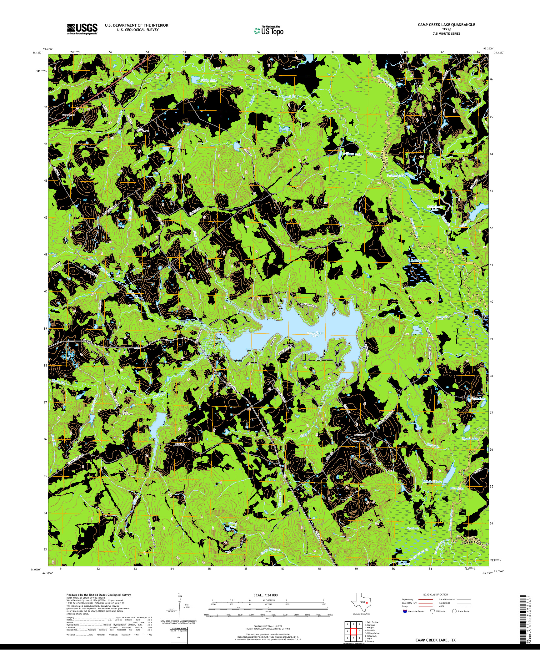 USGS US TOPO 7.5-MINUTE MAP FOR CAMP CREEK LAKE, TX 2019