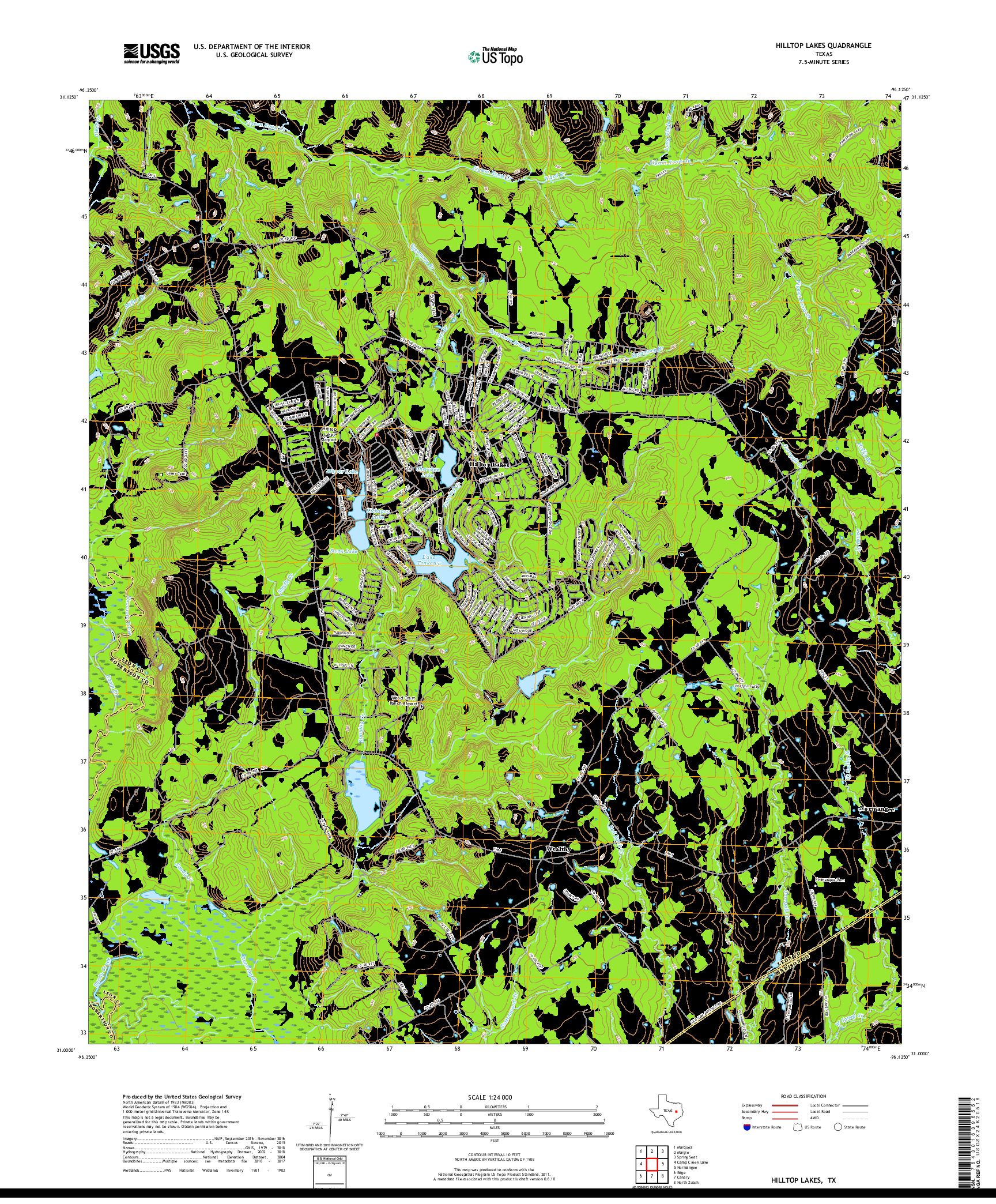 USGS US TOPO 7.5-MINUTE MAP FOR HILLTOP LAKES, TX 2019
