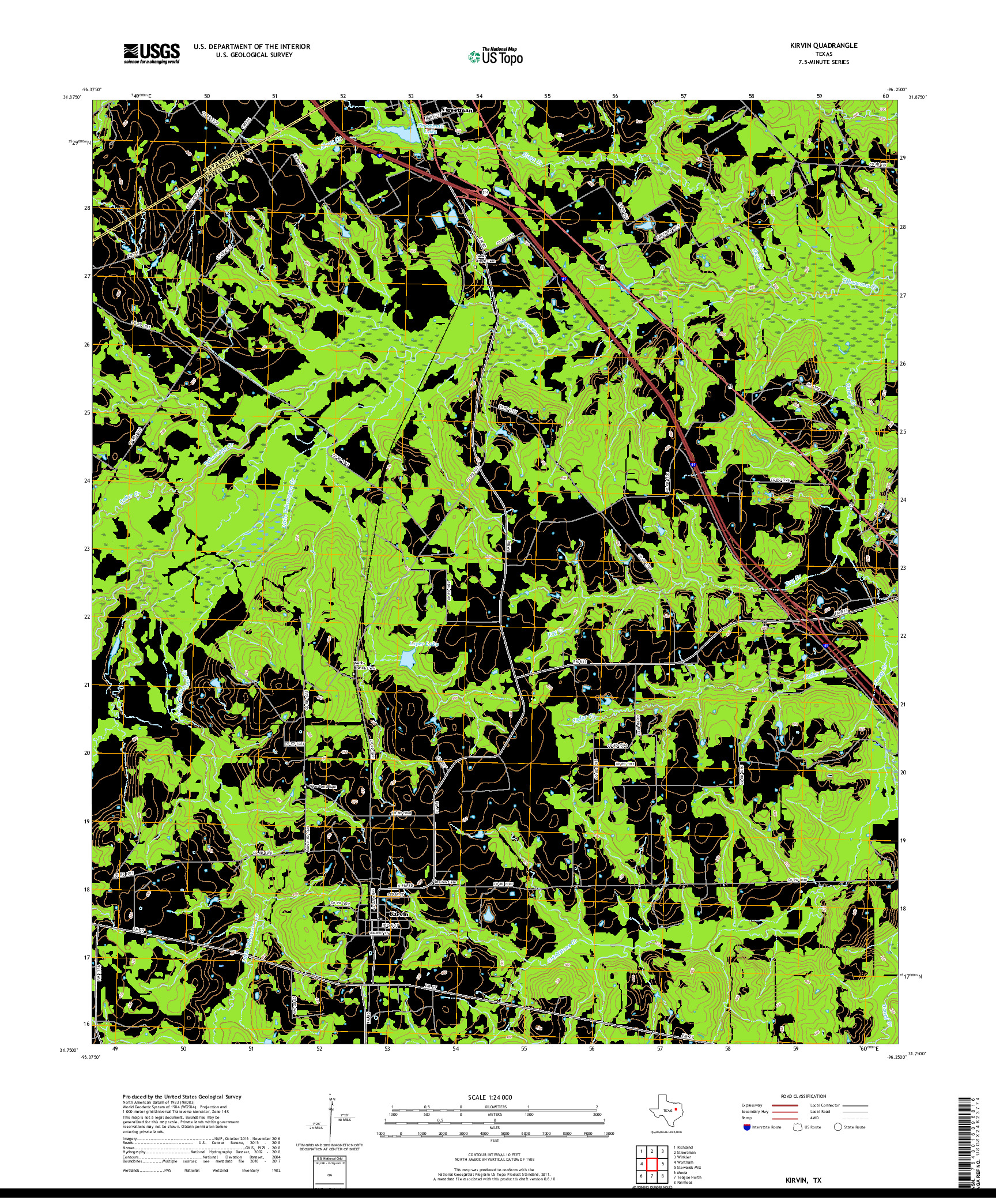 USGS US TOPO 7.5-MINUTE MAP FOR KIRVIN, TX 2019