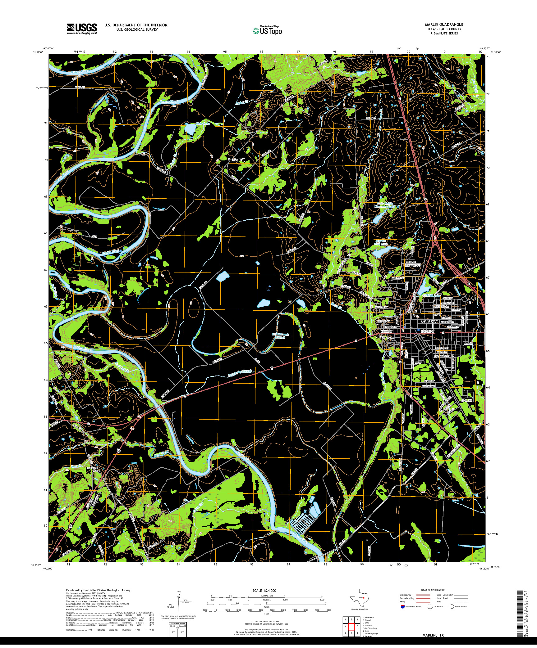 USGS US TOPO 7.5-MINUTE MAP FOR MARLIN, TX 2019
