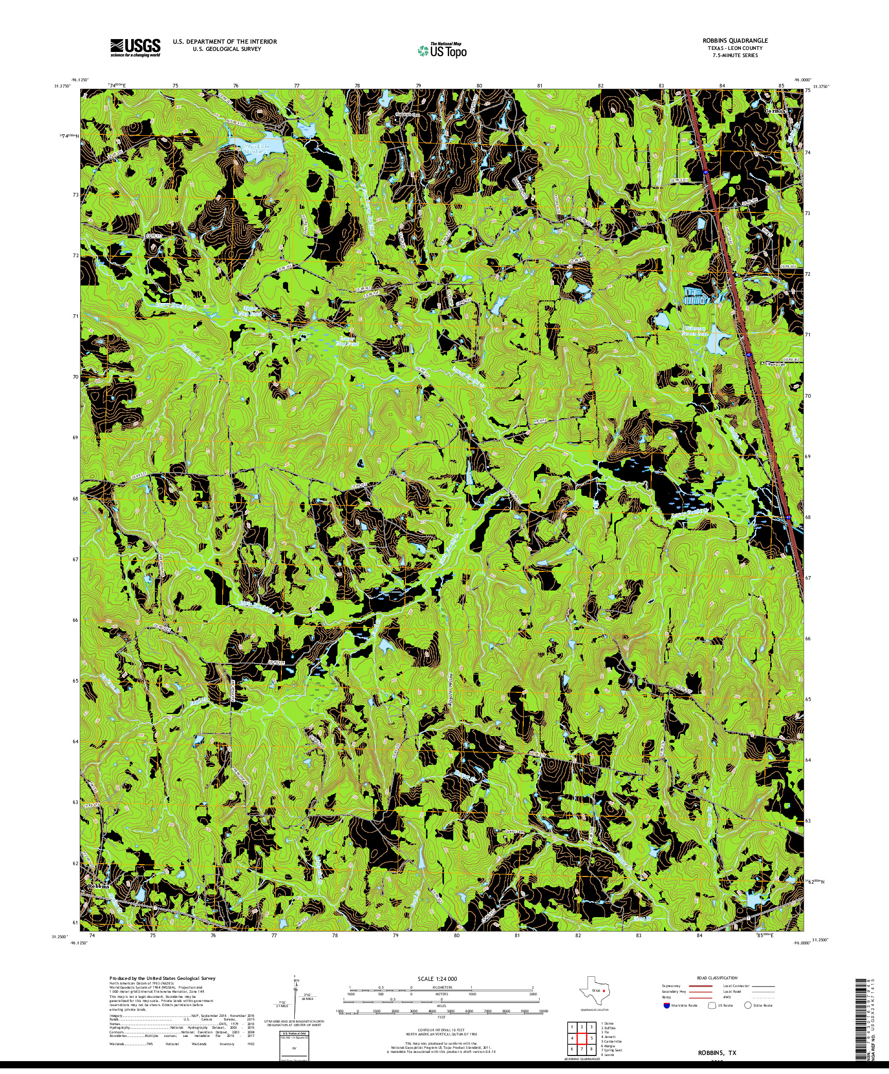 USGS US TOPO 7.5-MINUTE MAP FOR ROBBINS, TX 2019