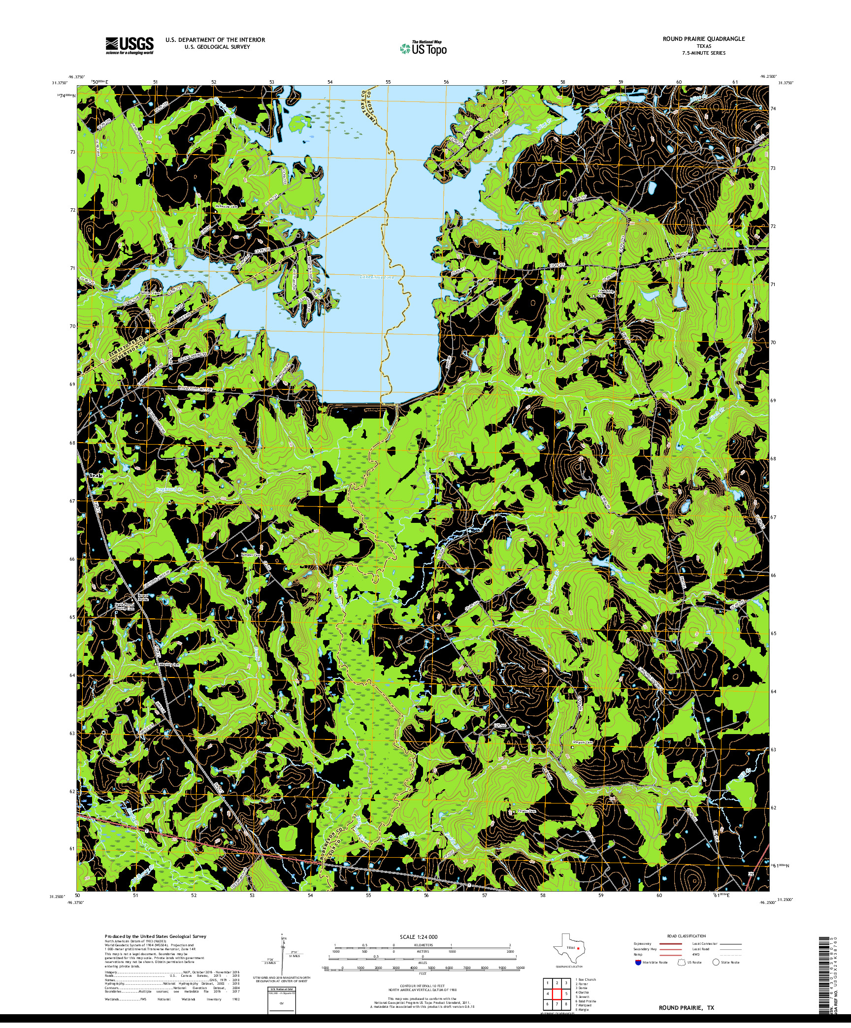 USGS US TOPO 7.5-MINUTE MAP FOR ROUND PRAIRIE, TX 2019