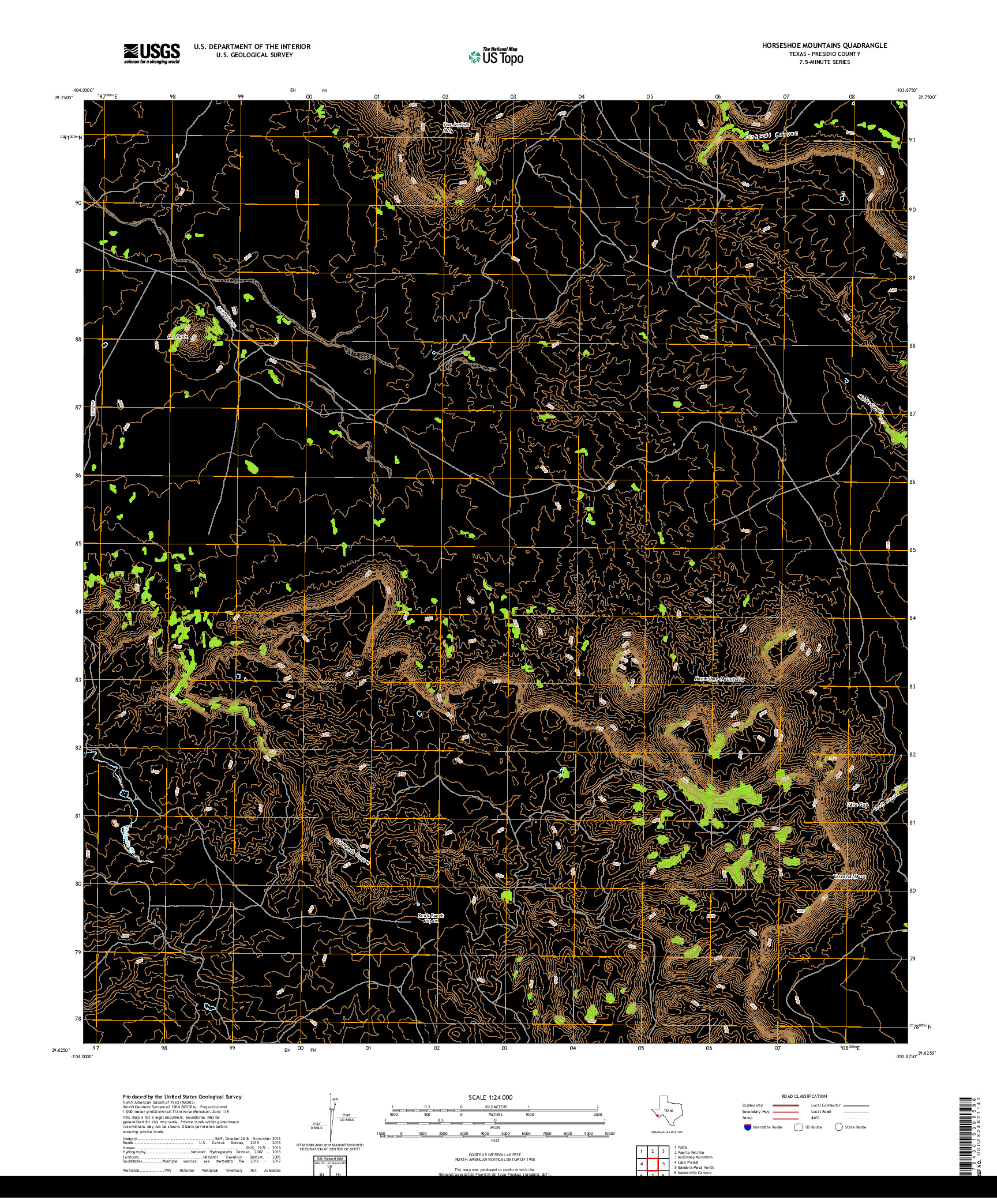 USGS US TOPO 7.5-MINUTE MAP FOR HORSESHOE MOUNTAINS, TX 2019