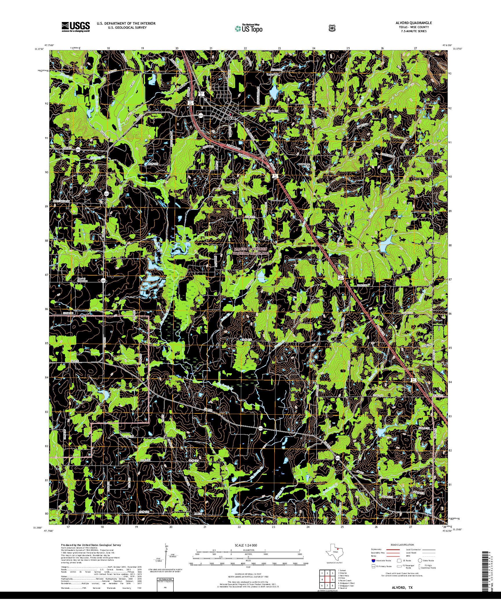 USGS US TOPO 7.5-MINUTE MAP FOR ALVORD, TX 2019