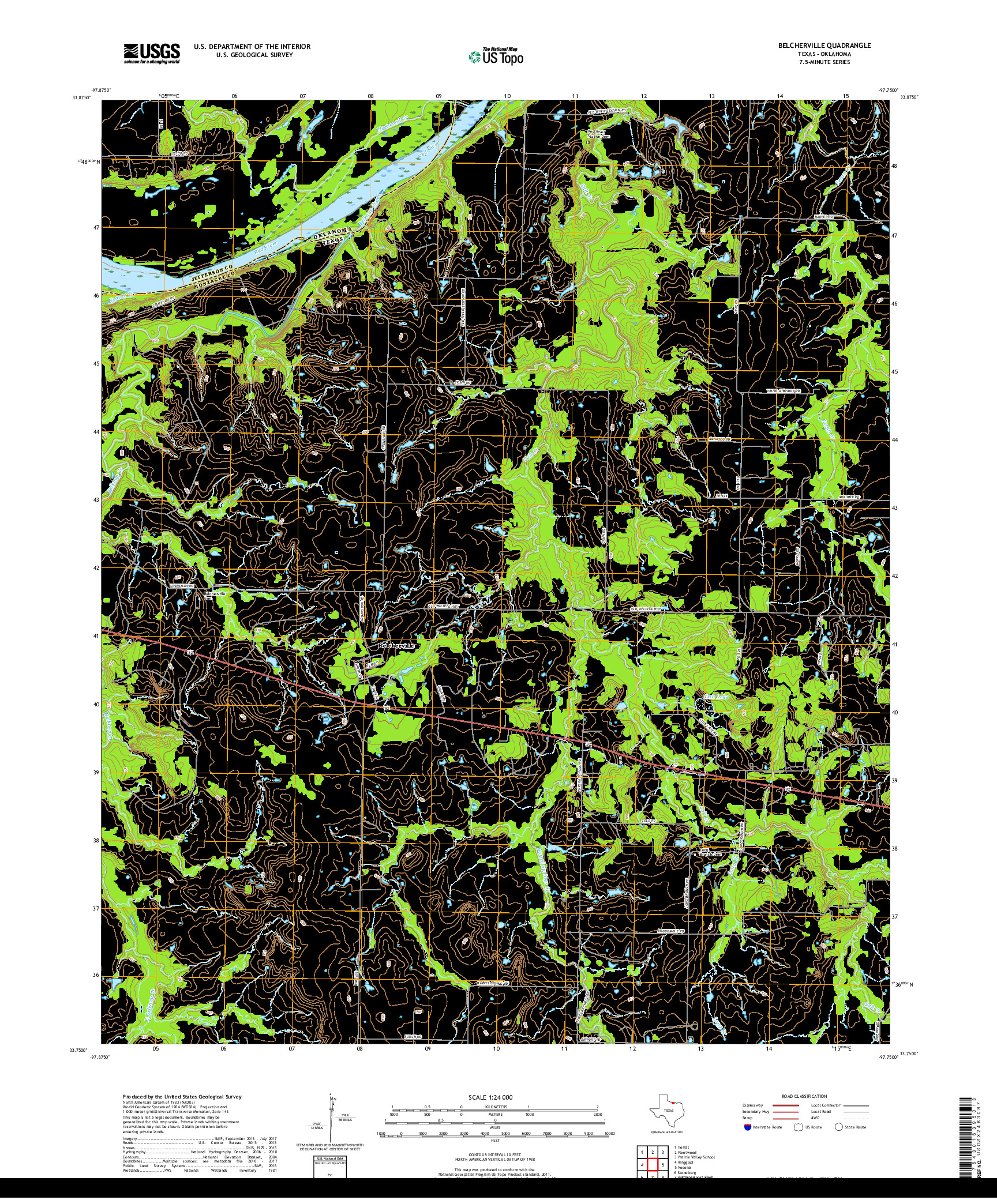 USGS US TOPO 7.5-MINUTE MAP FOR BELCHERVILLE, TX,OK 2019