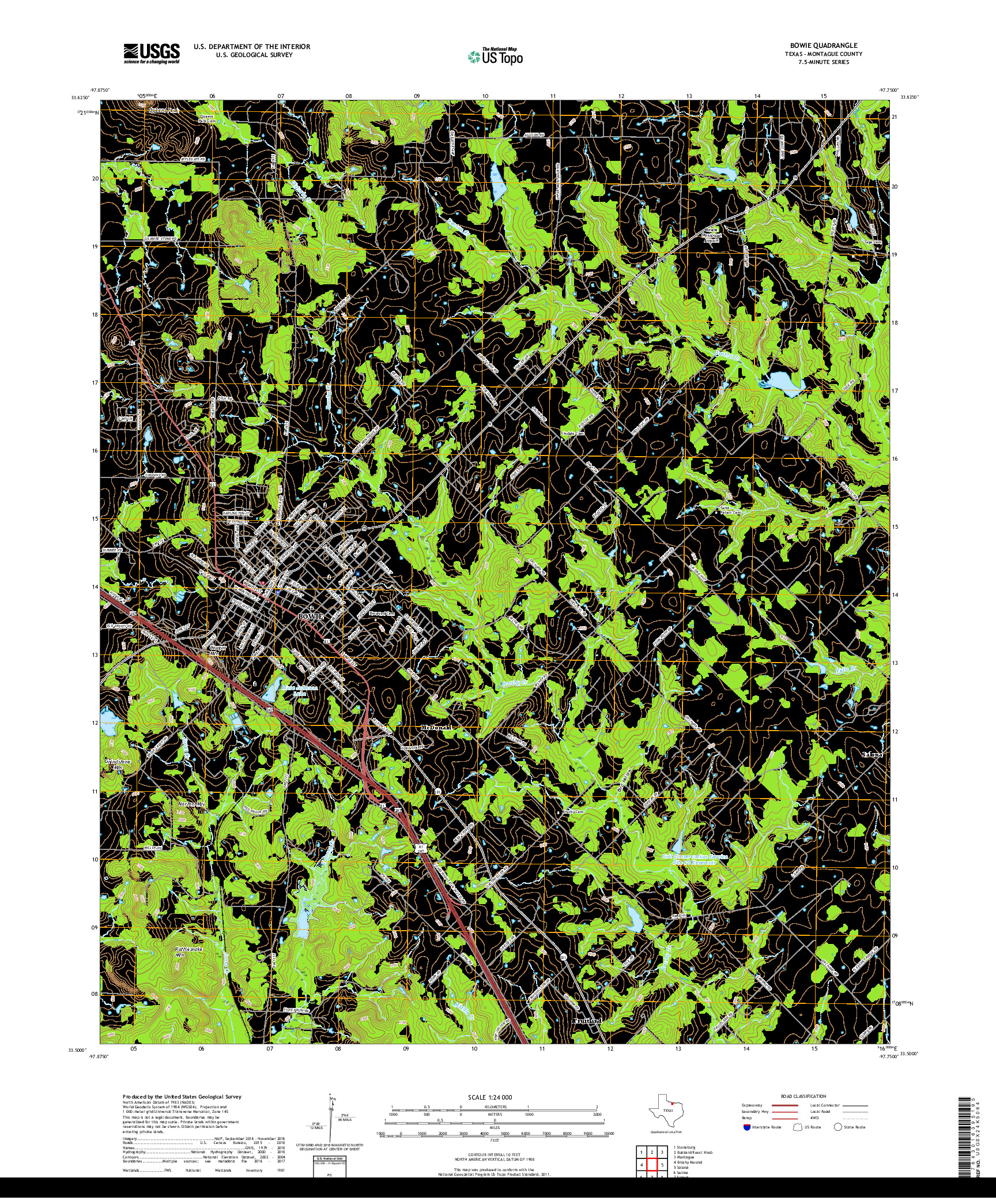 USGS US TOPO 7.5-MINUTE MAP FOR BOWIE, TX 2019