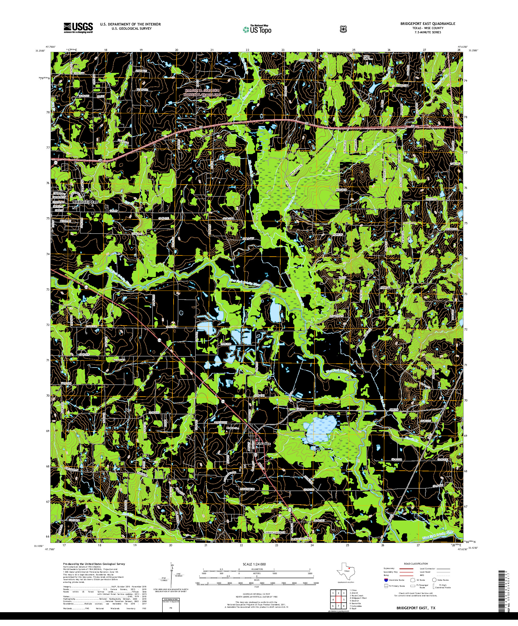 USGS US TOPO 7.5-MINUTE MAP FOR BRIDGEPORT EAST, TX 2019