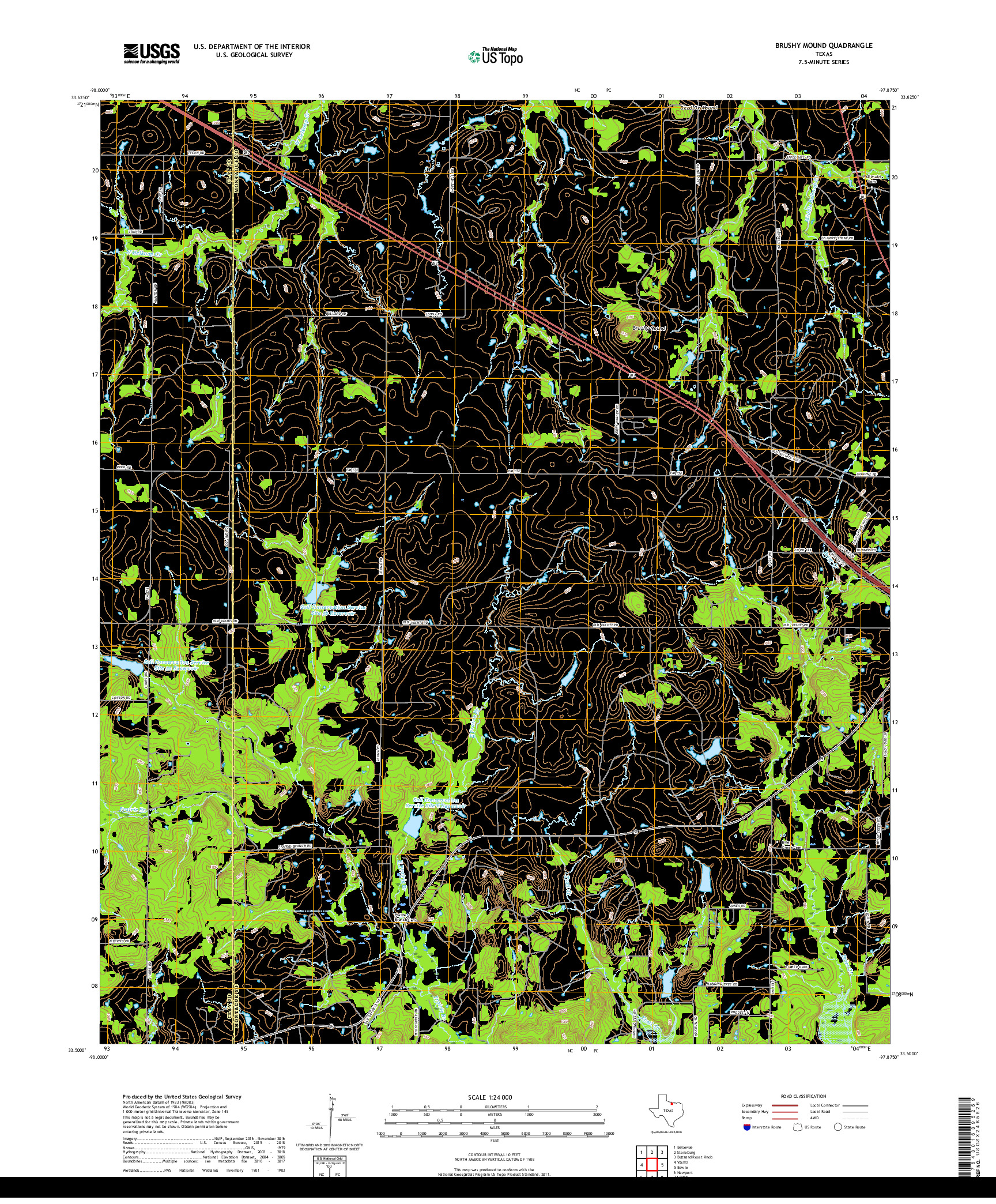 USGS US TOPO 7.5-MINUTE MAP FOR BRUSHY MOUND, TX 2019