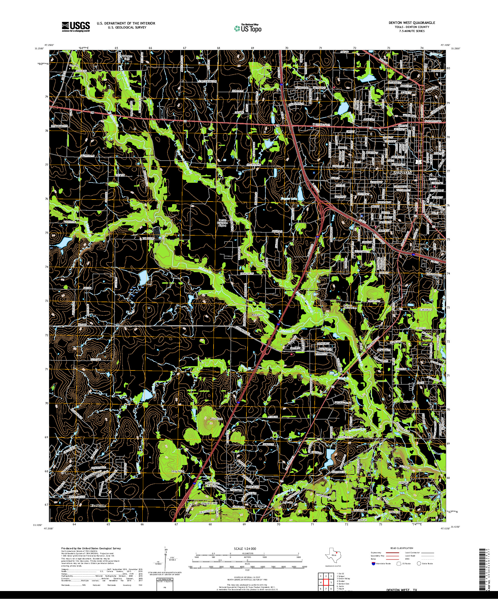 USGS US TOPO 7.5-MINUTE MAP FOR DENTON WEST, TX 2019