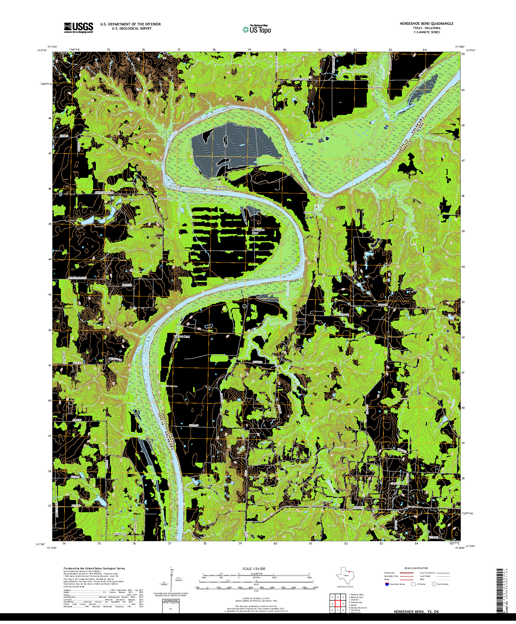 USGS US TOPO 7.5-MINUTE MAP FOR HORSESHOE BEND, TX,OK 2019