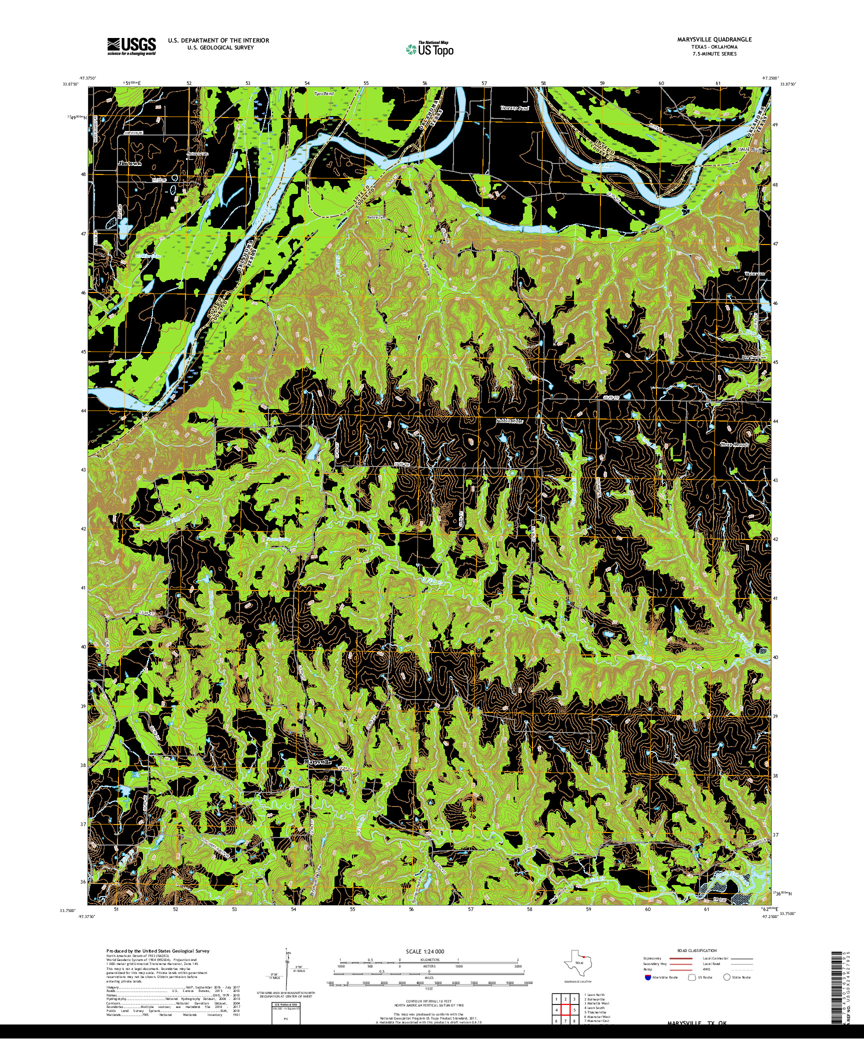 USGS US TOPO 7.5-MINUTE MAP FOR MARYSVILLE, TX,OK 2019