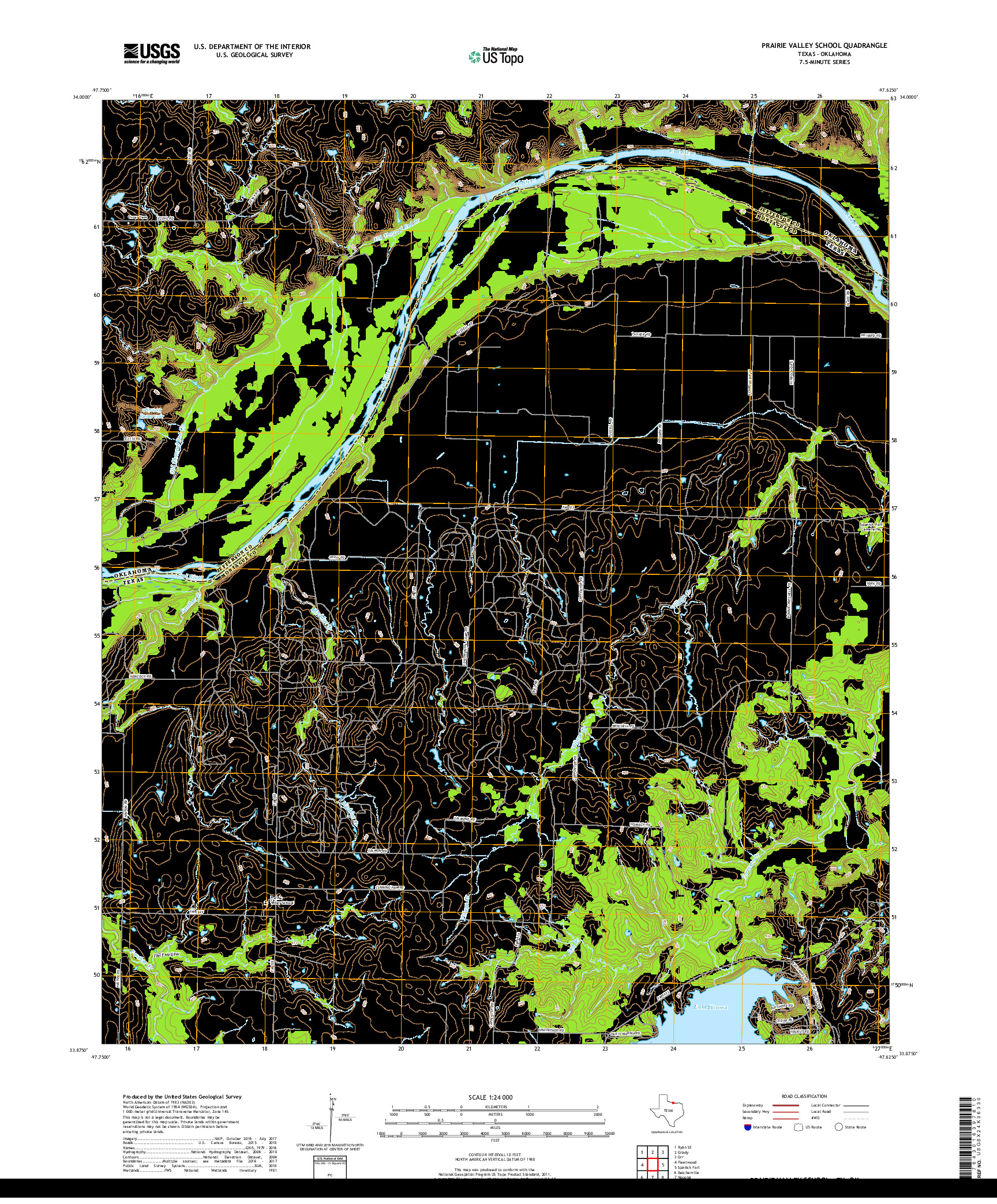 USGS US TOPO 7.5-MINUTE MAP FOR PRAIRIE VALLEY SCHOOL, TX,OK 2019