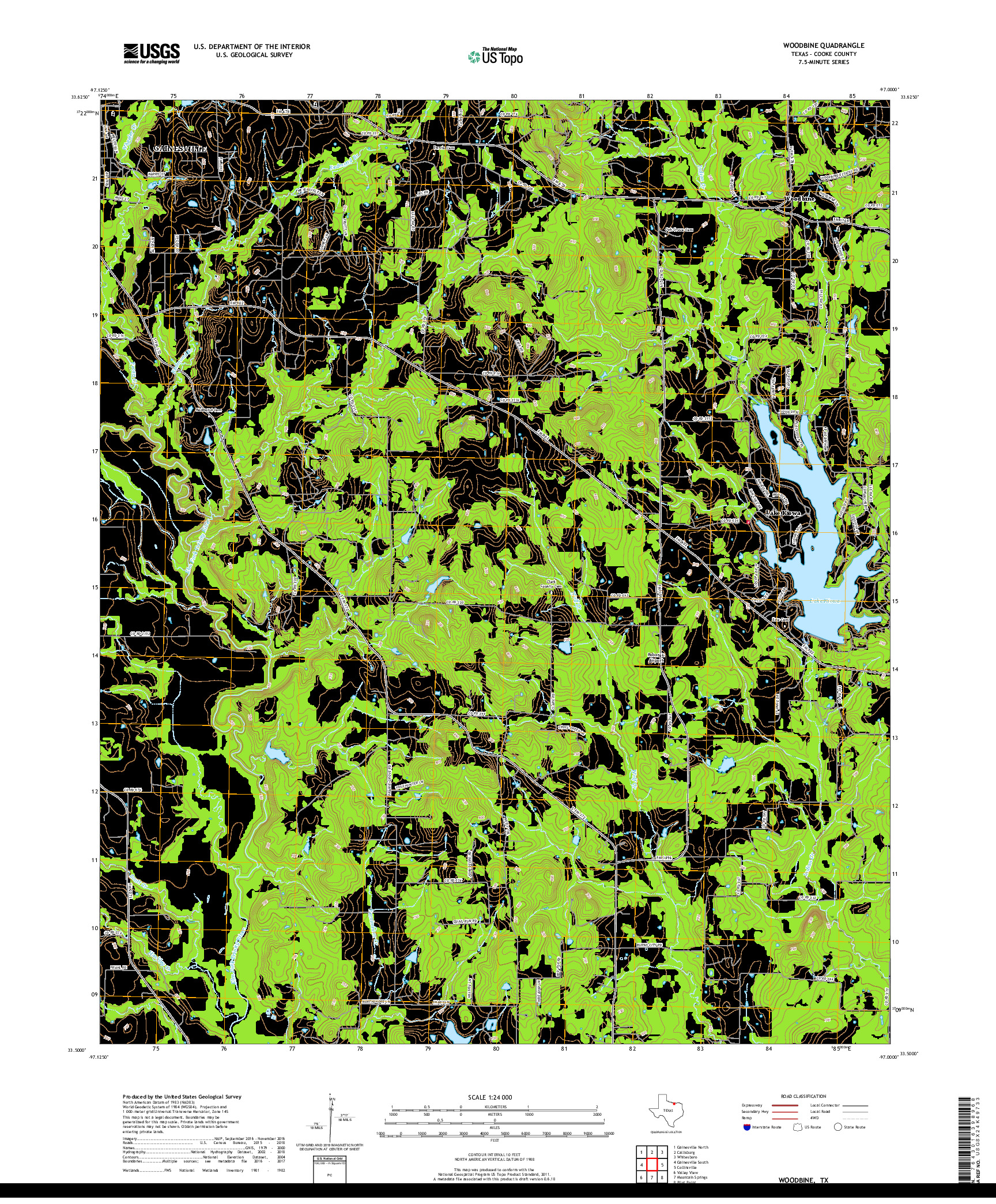 USGS US TOPO 7.5-MINUTE MAP FOR WOODBINE, TX 2019