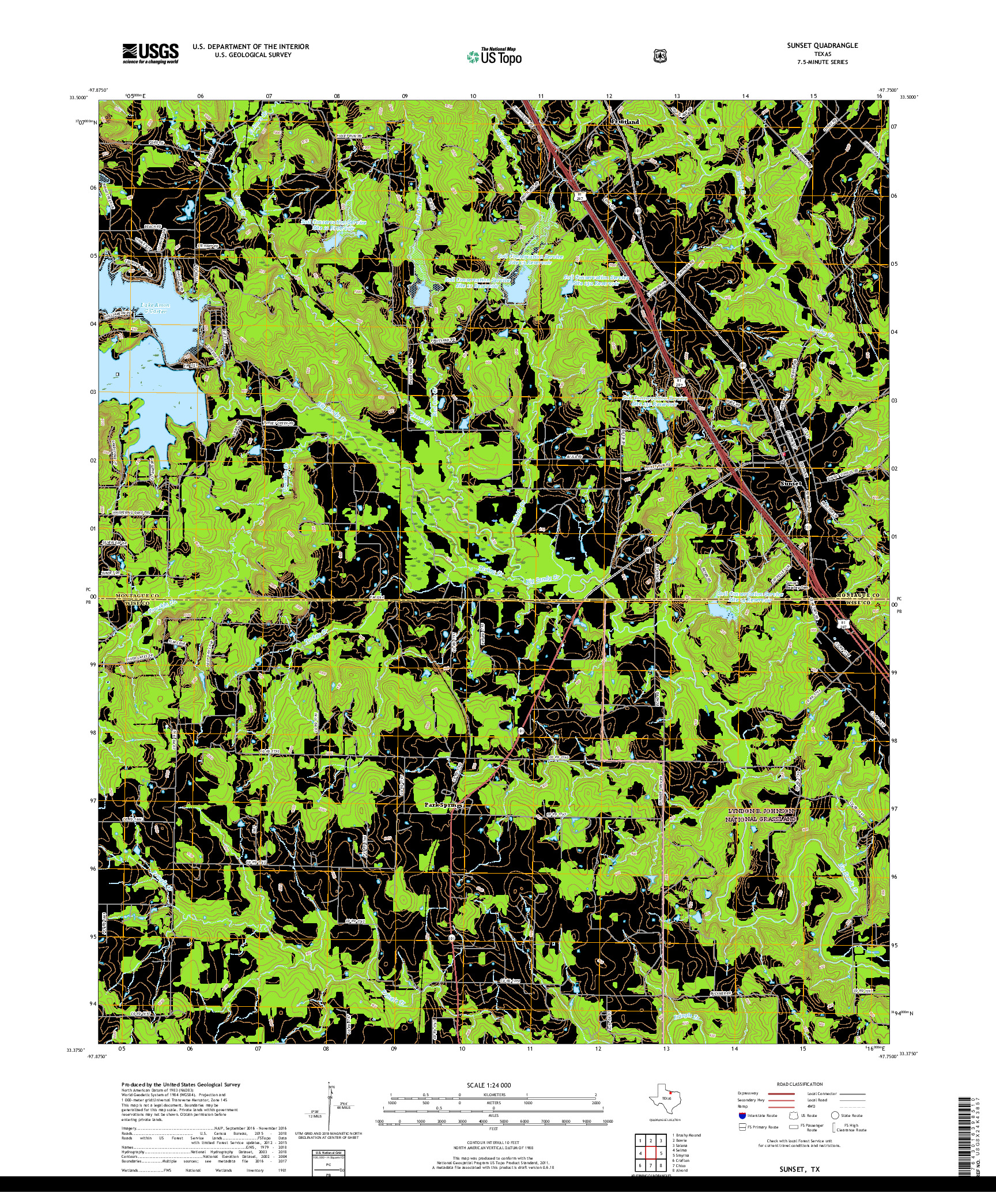 USGS US TOPO 7.5-MINUTE MAP FOR SUNSET, TX 2019