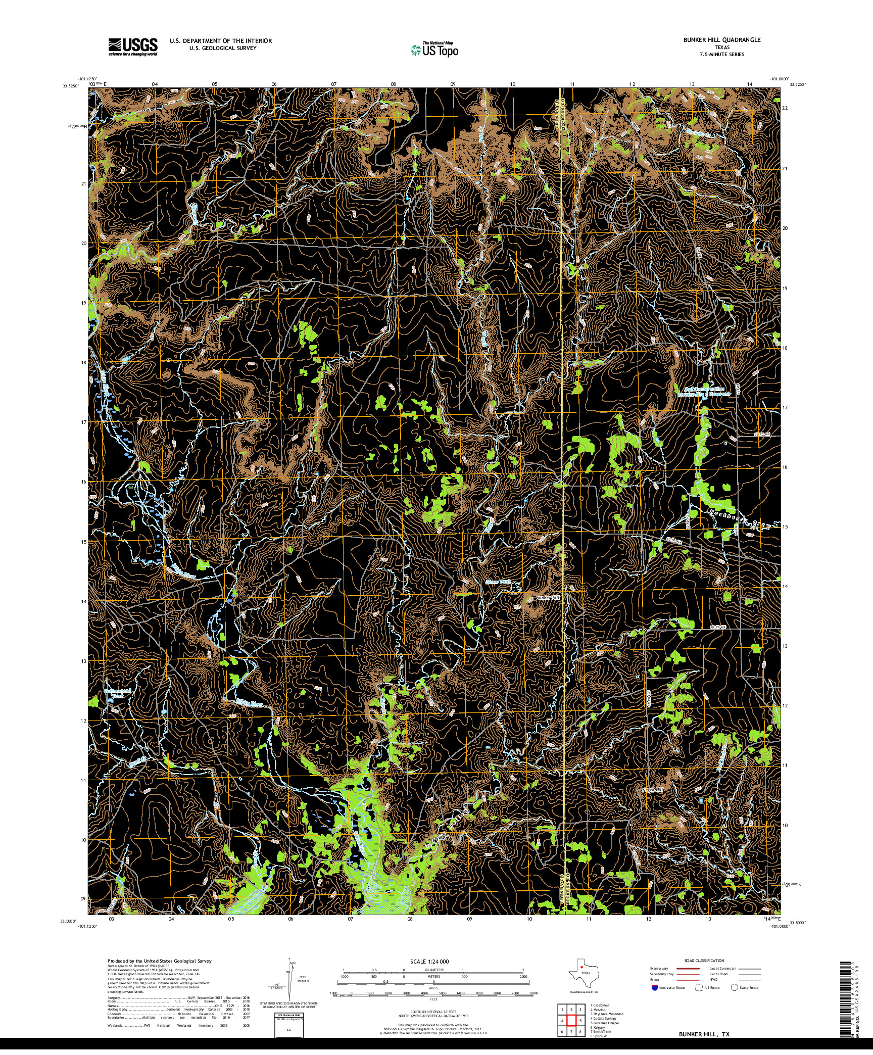 USGS US TOPO 7.5-MINUTE MAP FOR BUNKER HILL, TX 2019