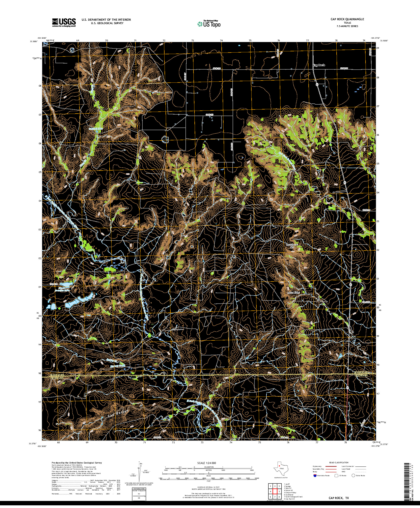 USGS US TOPO 7.5-MINUTE MAP FOR CAP ROCK, TX 2019